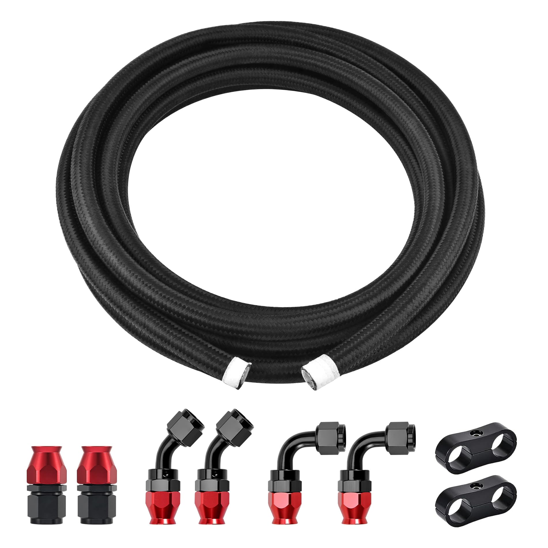 Evil Energy 6An Ptfe Fuel Line Kit,An6 E85 Nylon Braided Fuel Hose 10Ft Black&Red