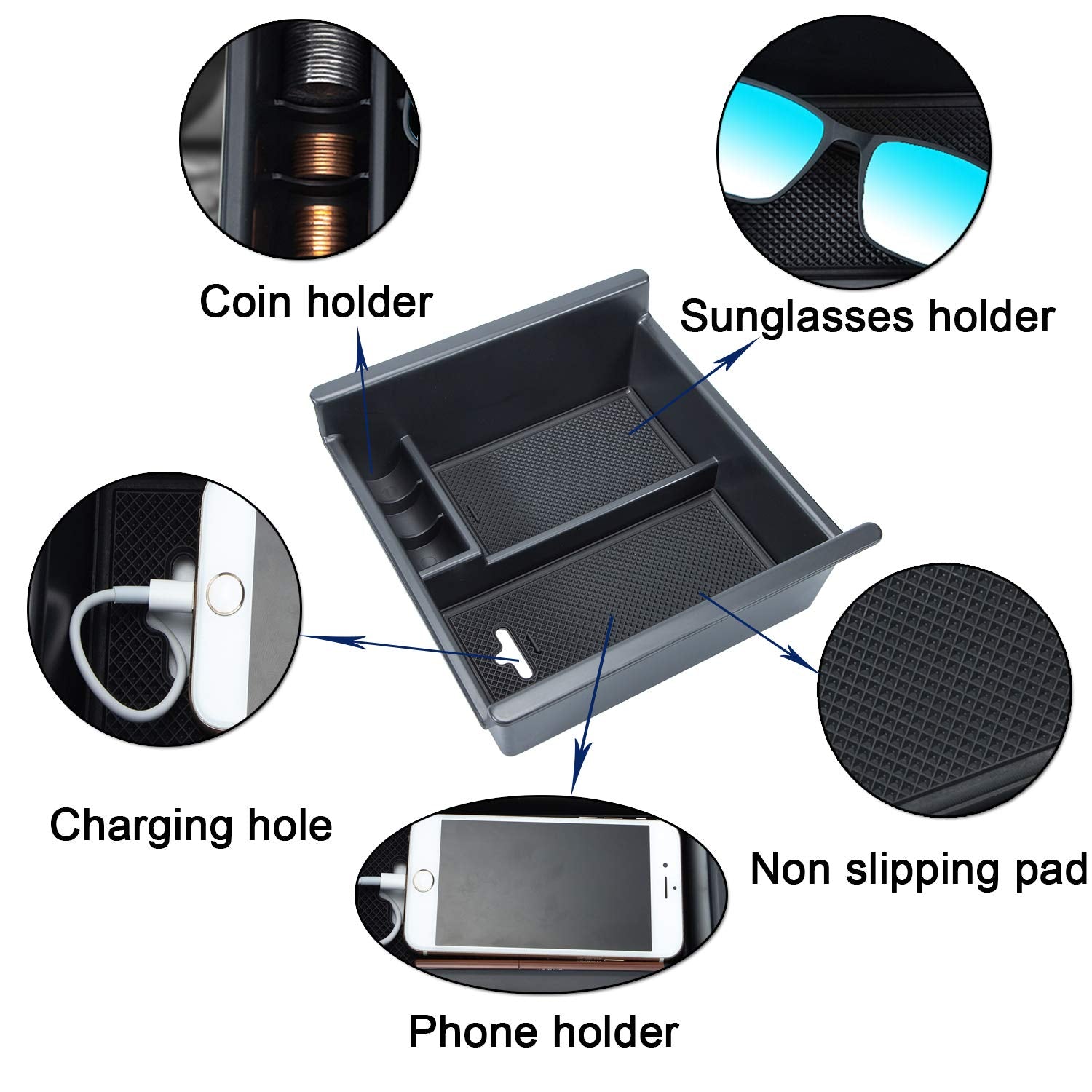 JKCOVER Center Console Organizer Tray Compatible with Toyota 4Runner 2010-2021 2022 2023 2024 and Kia Telluride 2020-2024 2025 Accessories,Insert Armrest Box Secondary Storage ABS Black Materials