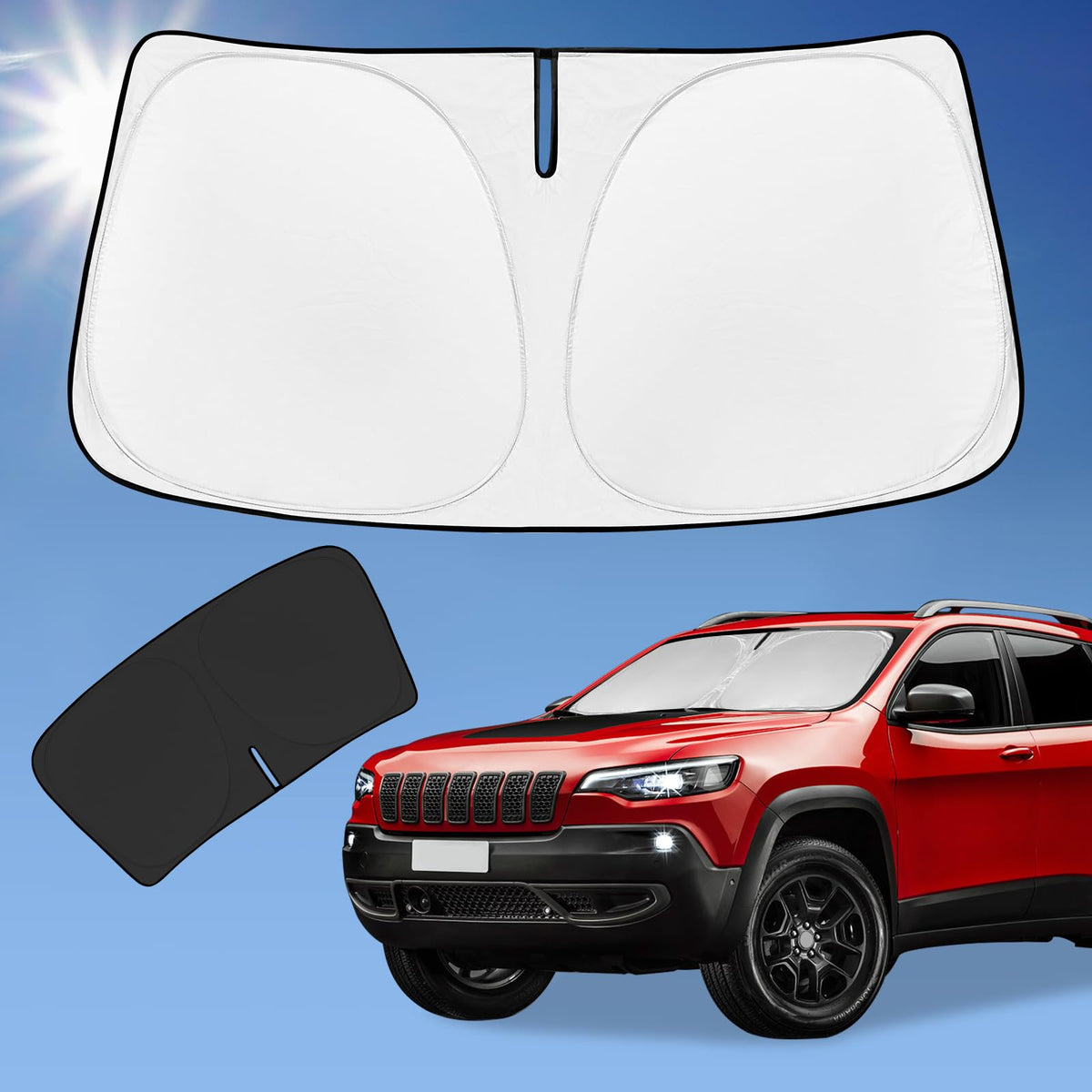 For Jeep Cherokee 2014-2024 Sun Shade Windshield Sunshade Cover, 4-Layer Front Window Shade Custom Fit Cherokee Sun Visor 240T F