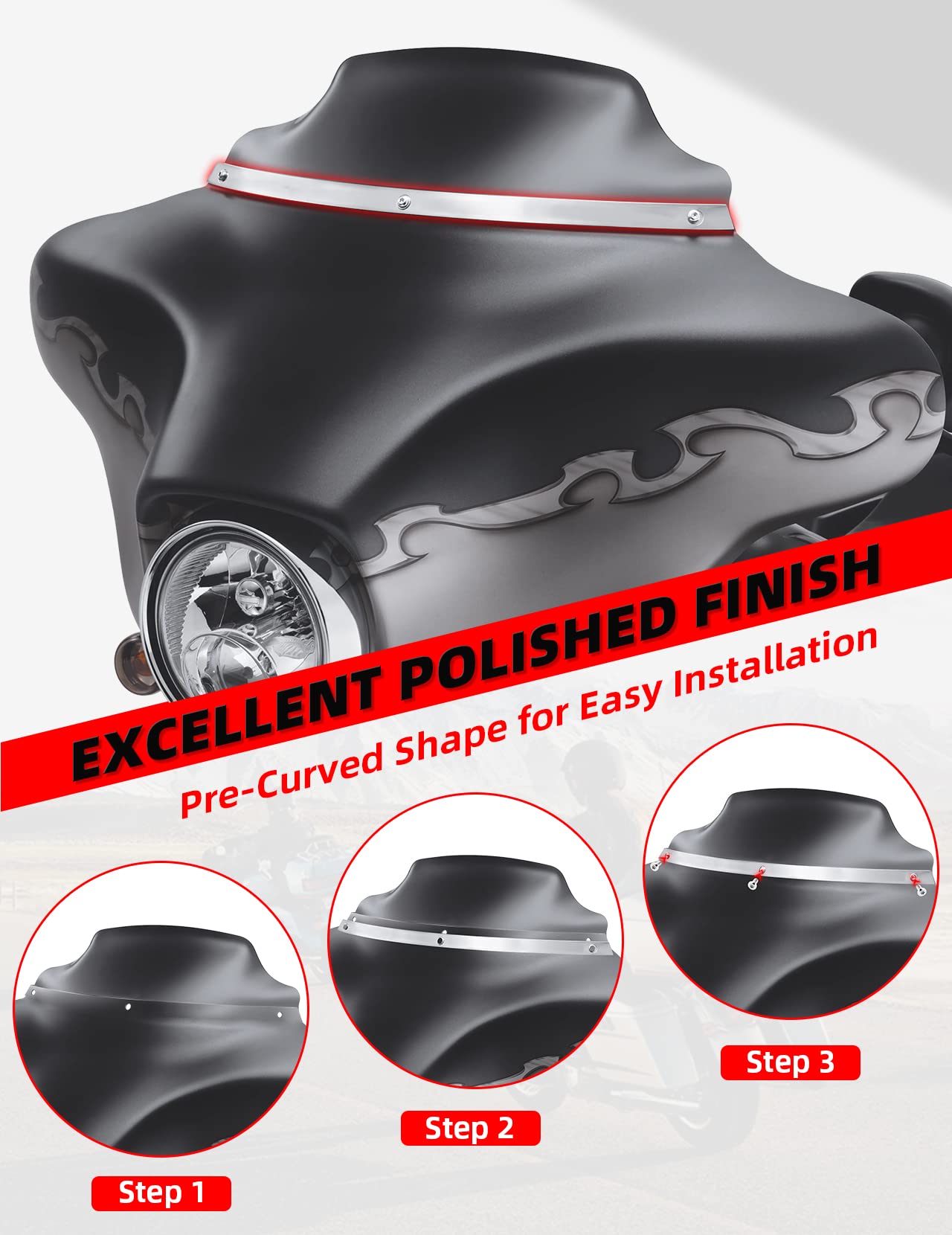 Amazicha Polished Windshield Trim Chrome Compatible For Harley Davidson Touring Street Glide Electra Glide Ultra Limited Tri Glide 1996-2013