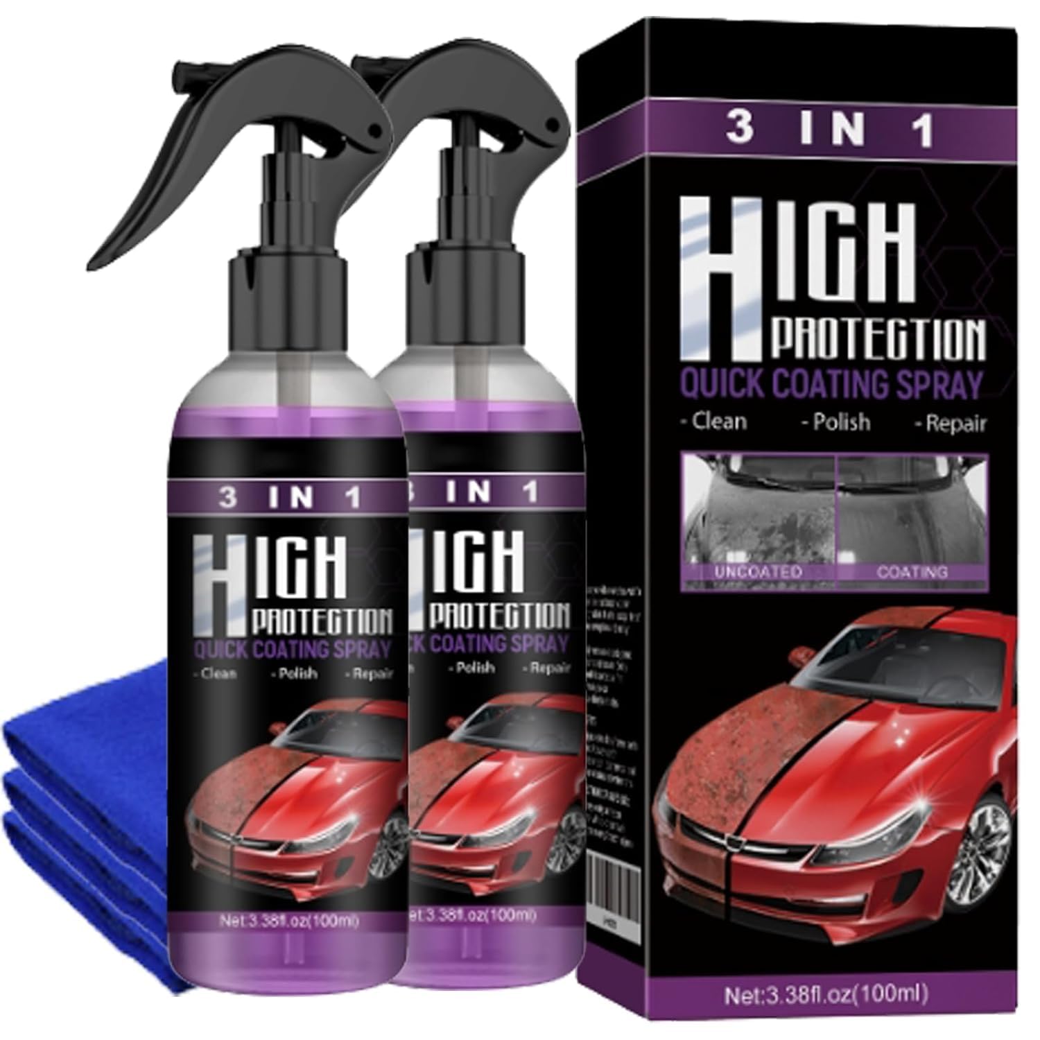 TurboShineNexa,2025Upgrade3in1HighProtectionFastCarPaintSpray,CarCoatingCleaningSpray,RepairingAction,CarScratch Remover(2pcs)