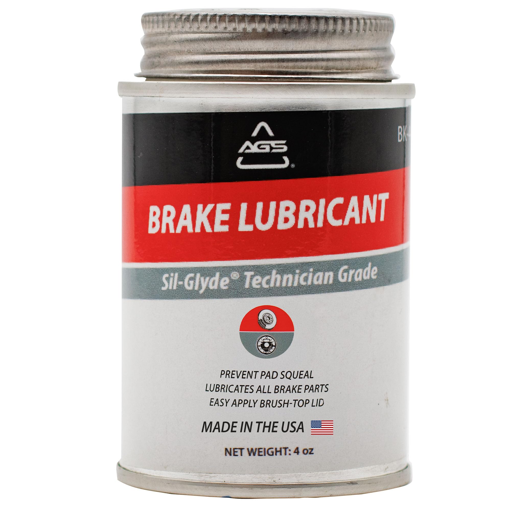 Ags Automotive Solutions 4Oz Brush Top Sil-Glyde Silicone Brake Grease - Premium Brake Caliper Grease And Brake Lubricant For Op