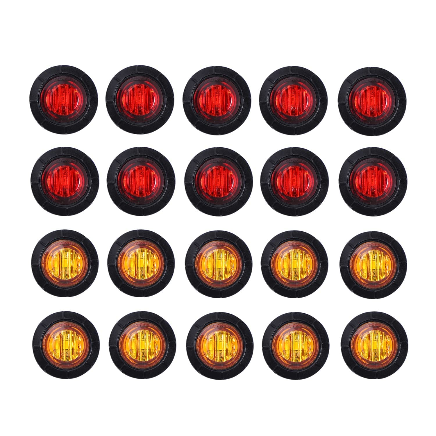 Tmh 3/4 Inch Mount 10 Amber +10 Red 3 Led Mini Clearance Side Marker Lights With Rubber Fit For Trailer Pickup Truck Car Bus 12V