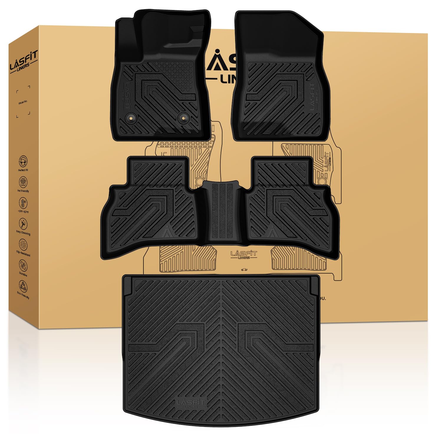 Lasfit Floor Mats & Cargo Liner For Chevrolet Chevy Trailblazer 2021-2026 (Only Fit Awd & Cargo In Upper Deck Position), All Wea