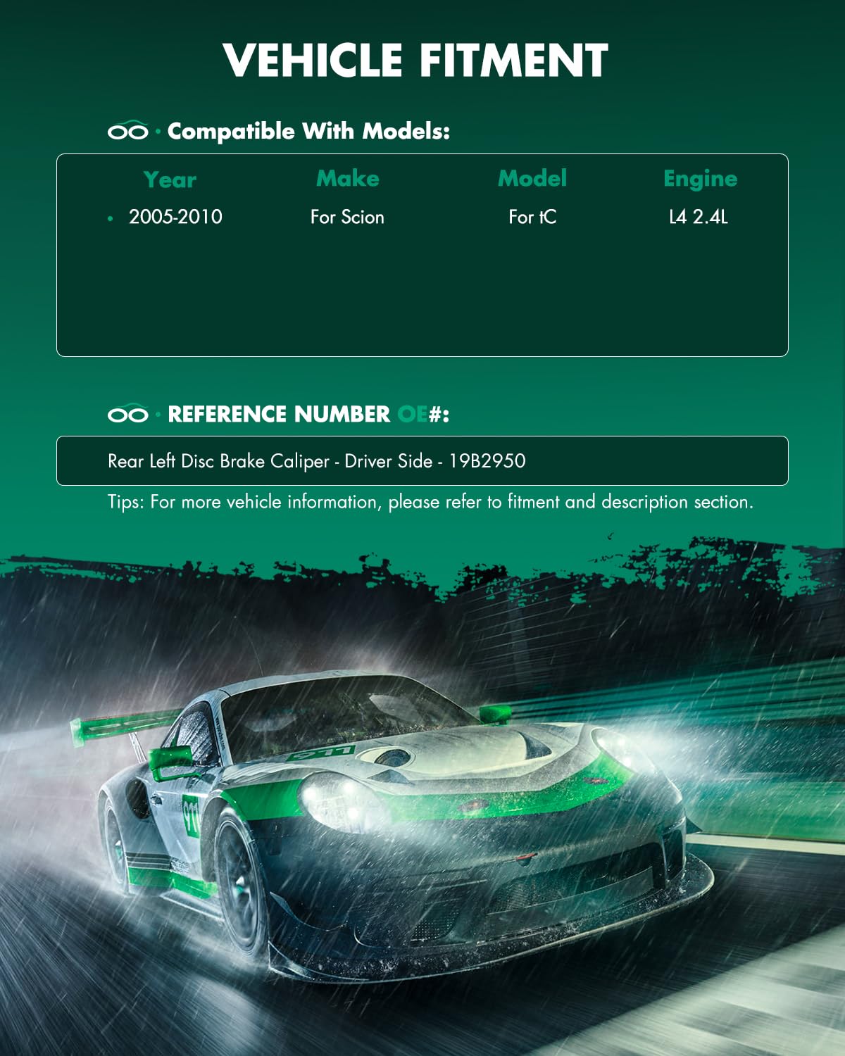 Scitoo 19B2950 Rear Left Disc Brake Caliper Assembly W/Bracket For Scion For Tc 2005-2010