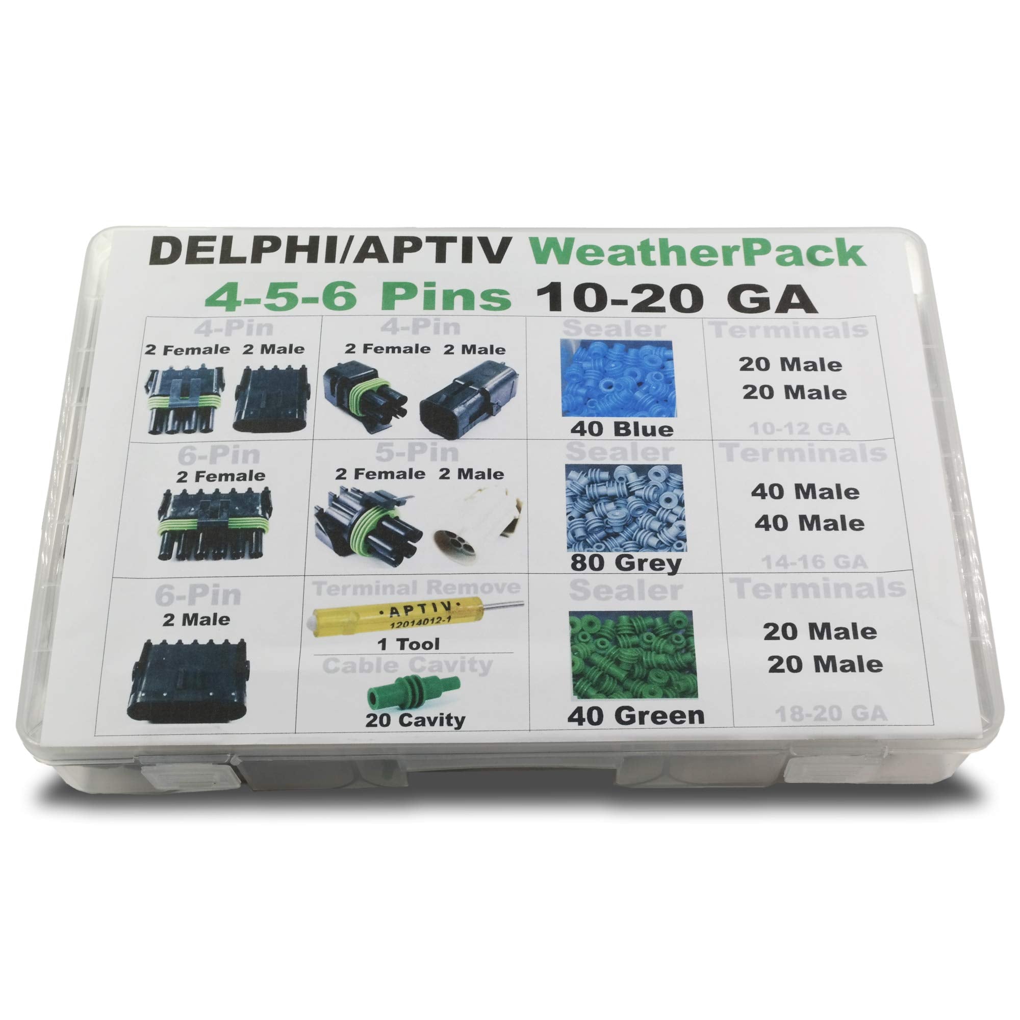357Pcs 4,5,6 Pin Weatherpack, 20 Amp, 10-20 Awg Kit, +Remove Tool
