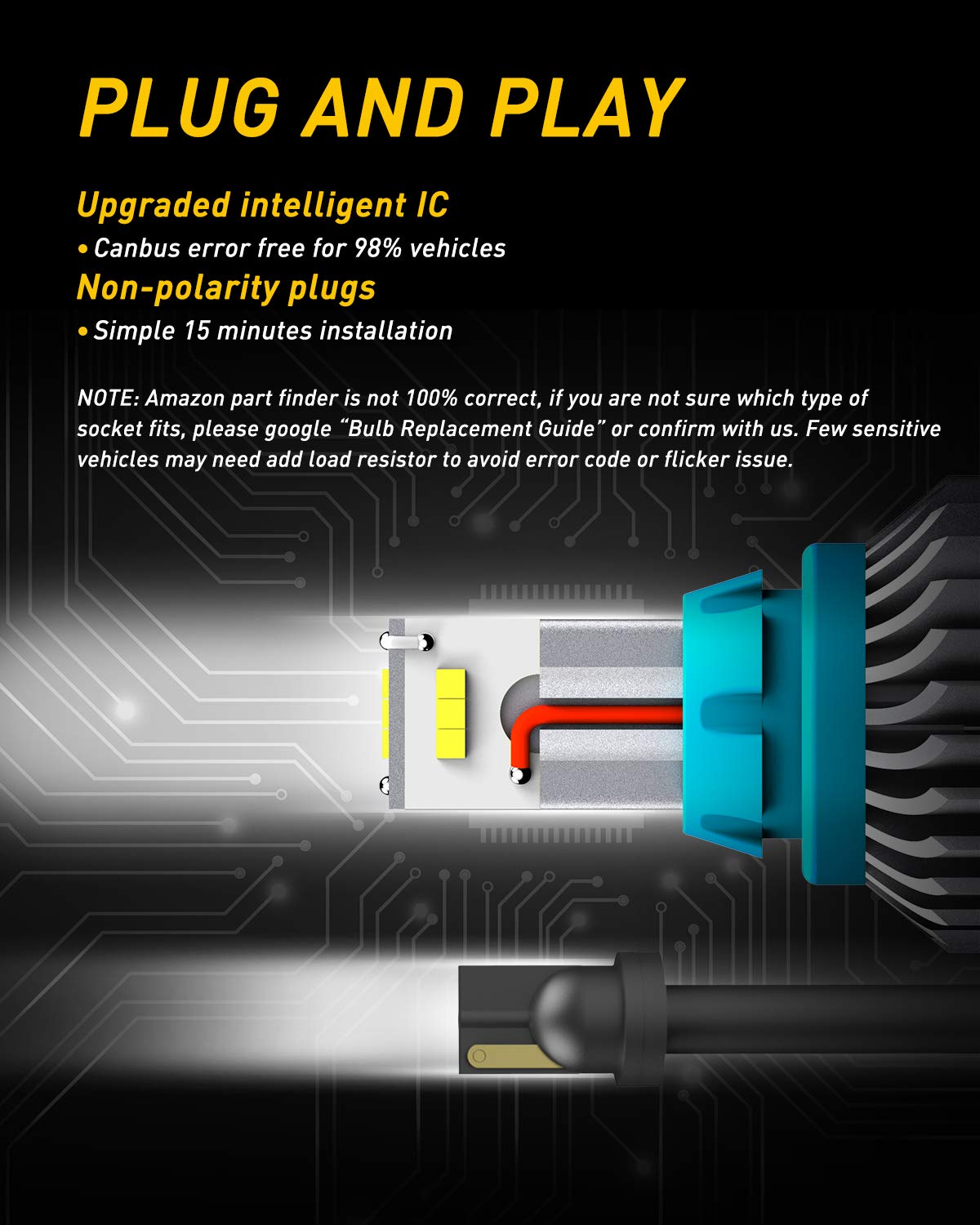 Auxito Error Free 912 921 Led Bulb Reverse Lights Backup Lights 4000 Lumens/Pair Extremely Bright Csp 9-Smd 906 W16W T15 Led Bul