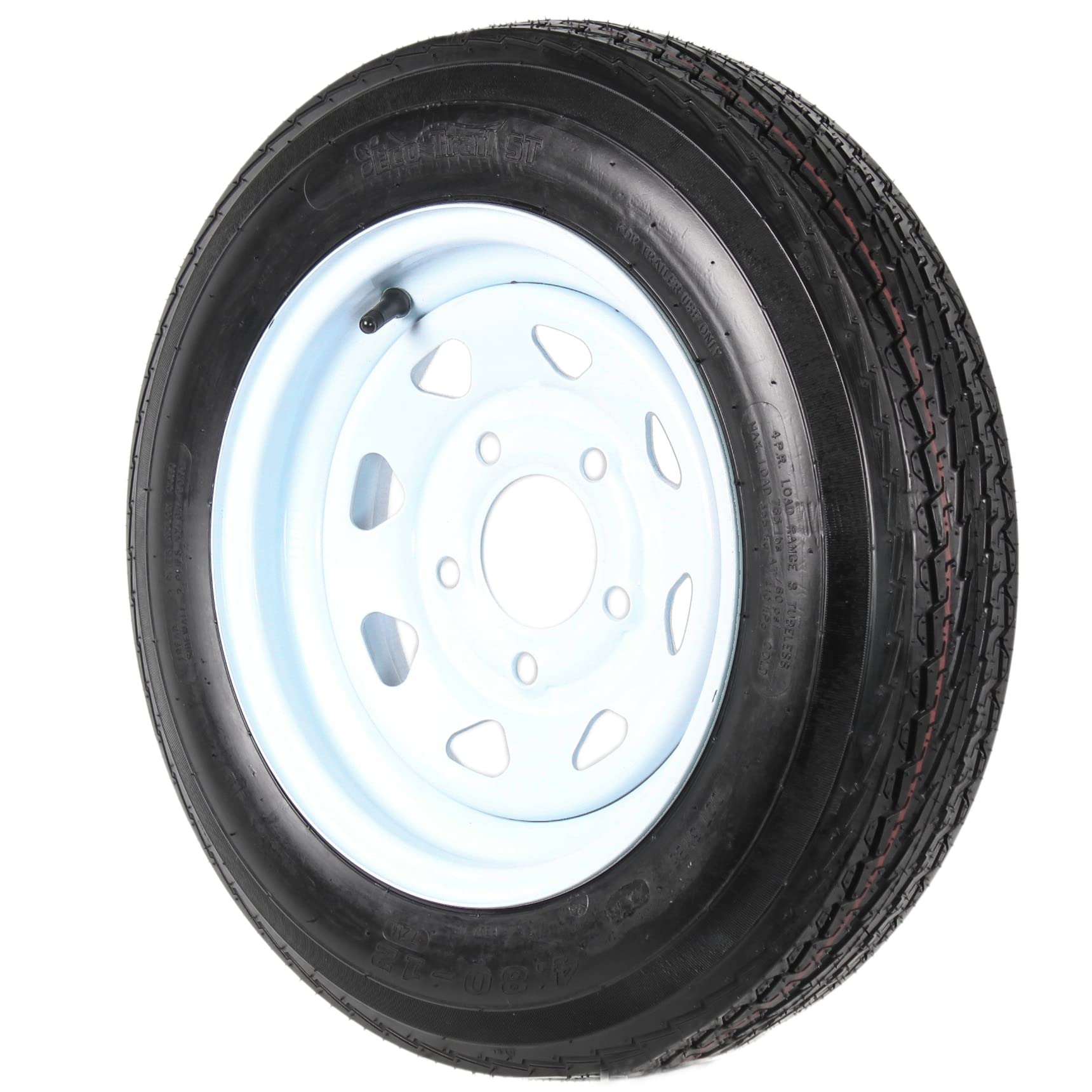Ecustomrim Trailer Tire On Rim 4.80-12 480-12 4.80 X 12 12 In. Load Range B 5 Lug White Spoke Wheel - 2 Year Warranty W/Free Roa