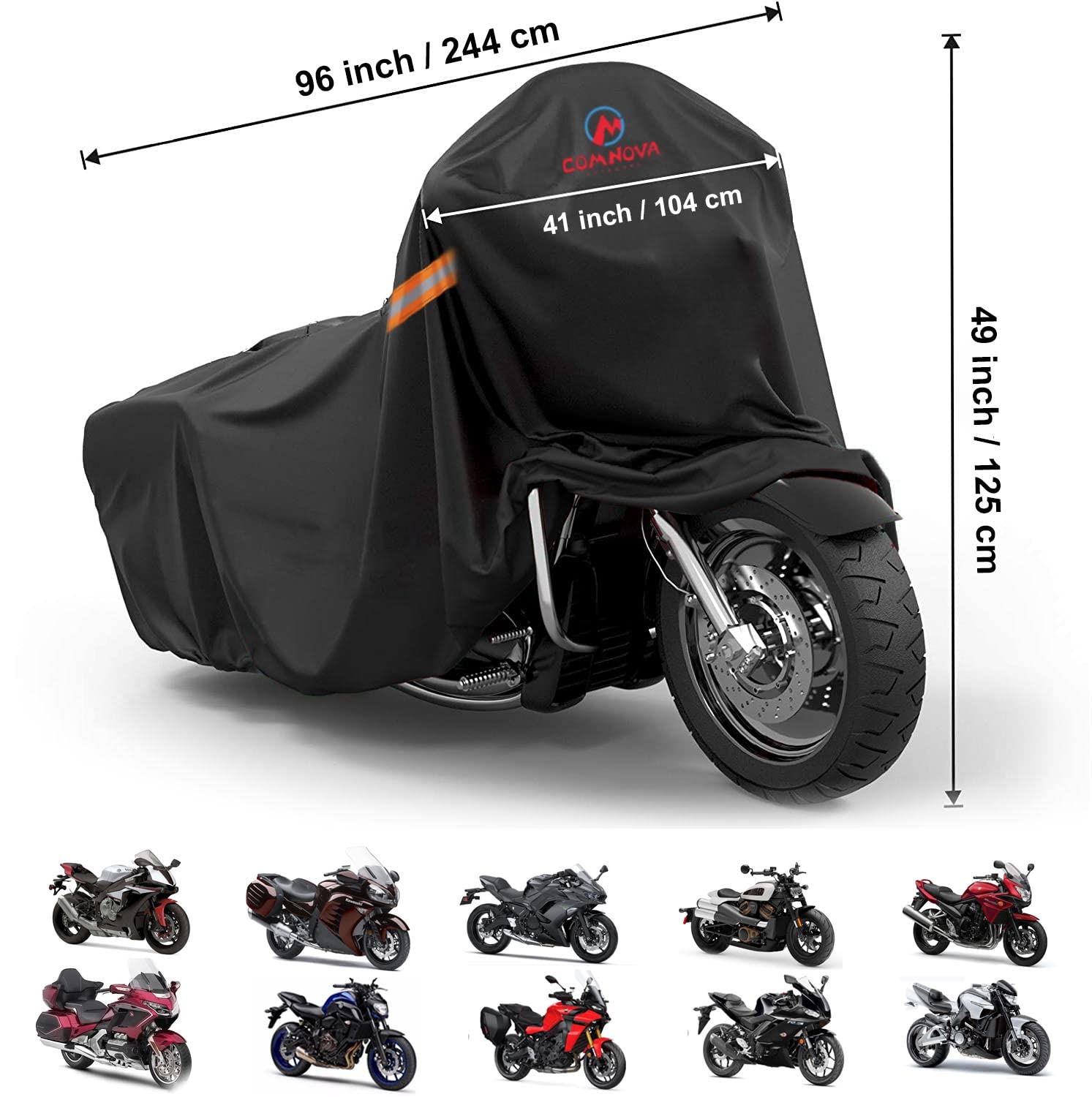 Motorcycle Cover All Season, Universal Waterproof Weather Sun Outdoor Protection Motorbike Cover, Scooter Shelter, Heavy-Duty Mo