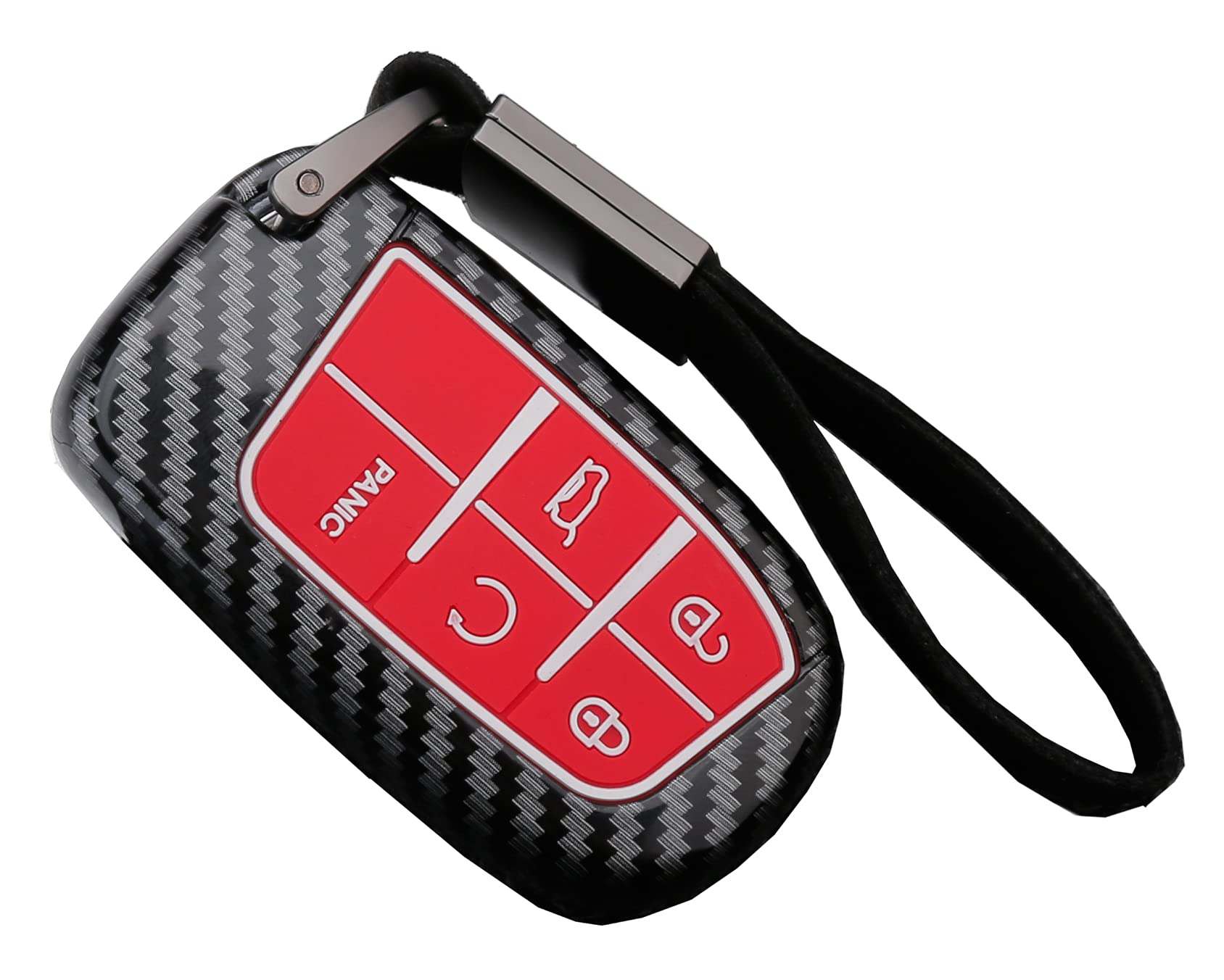 Key Fob Cover Case For Jeep Grand Cherokee Renegade Chrysler 200 300 Dodge Ram Durango Charger Challenger Journey Dart Fiat 5 Buttons Keyless Entry Remote Case Holder Abs Carbon Fiber Pattern (Red)