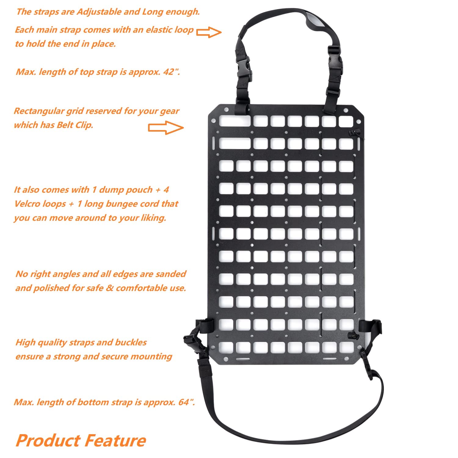 Tacnex Rigid Molle Panel For Vehicle Seat Back Organizer Aluminum Alloy Plate For Auto Modular Storage Patrol Car Tactical Gear