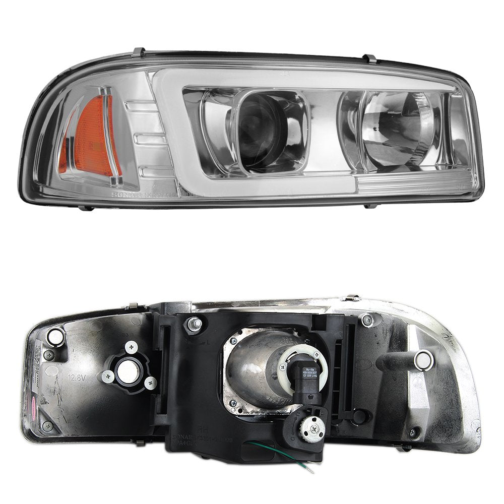 Akkon - For 1999-2006 Gmc Sierra 1500 2500Hd 3500 C3 Yukon Xl Tube Led Projector Headlights Driver+Passenger Side Pair