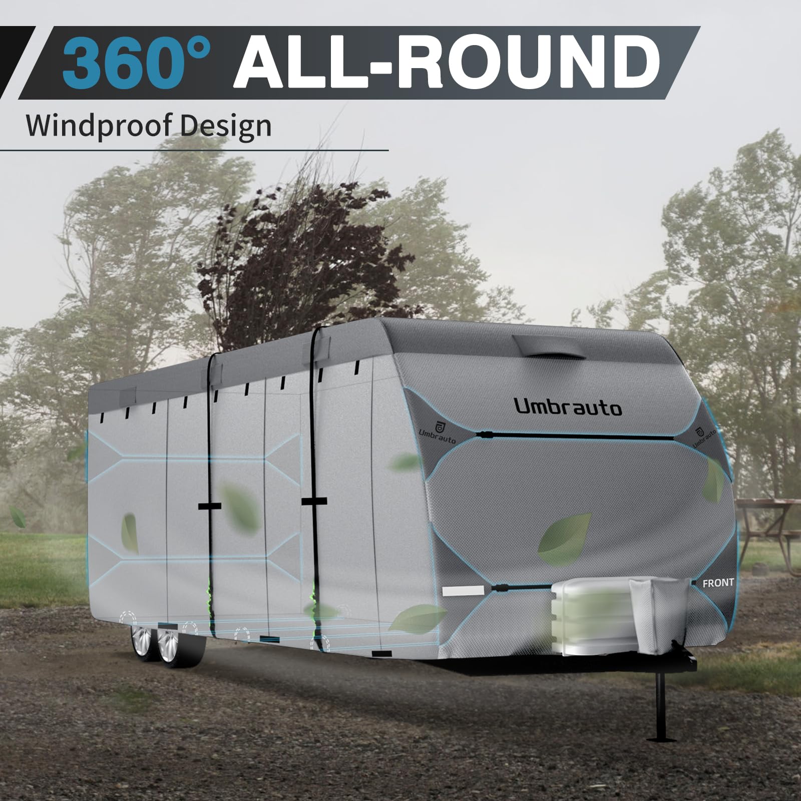 Umbrauto Rv Cover 35-38Ft Travel Trailer: 7 Layers Camper Cover, Waterproof Toy Hualer Cover With Tongue Jack Cover, Extra Windp