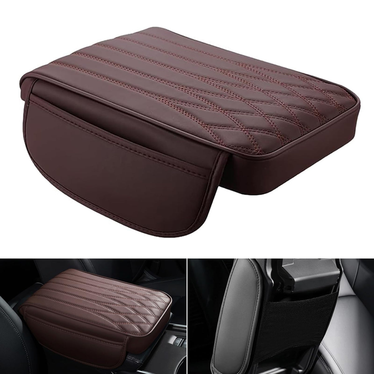Nomocale 1 Piece Car Center Console Cover Protector, Leather Armrest Box Pad with Two Side Pockets, Car Interior Accessories, Un