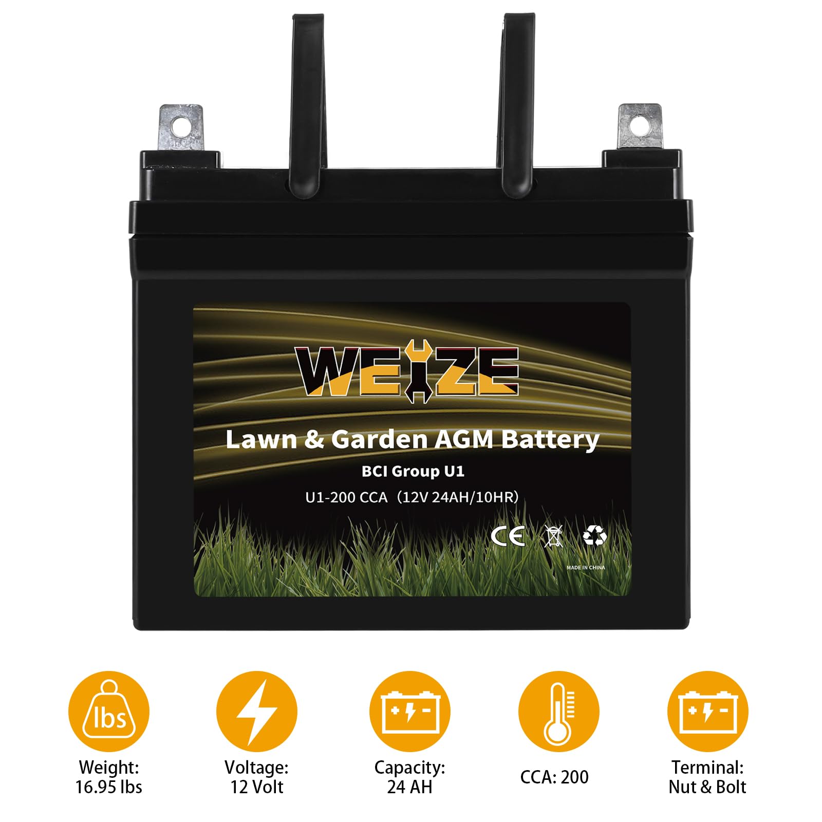 Weize Lawn & Garden Agm Battery, 12V 200Cca Bci Group U1 Sla Starting Battery For Lawn, Tractors And Mowers, Compatible With Joh