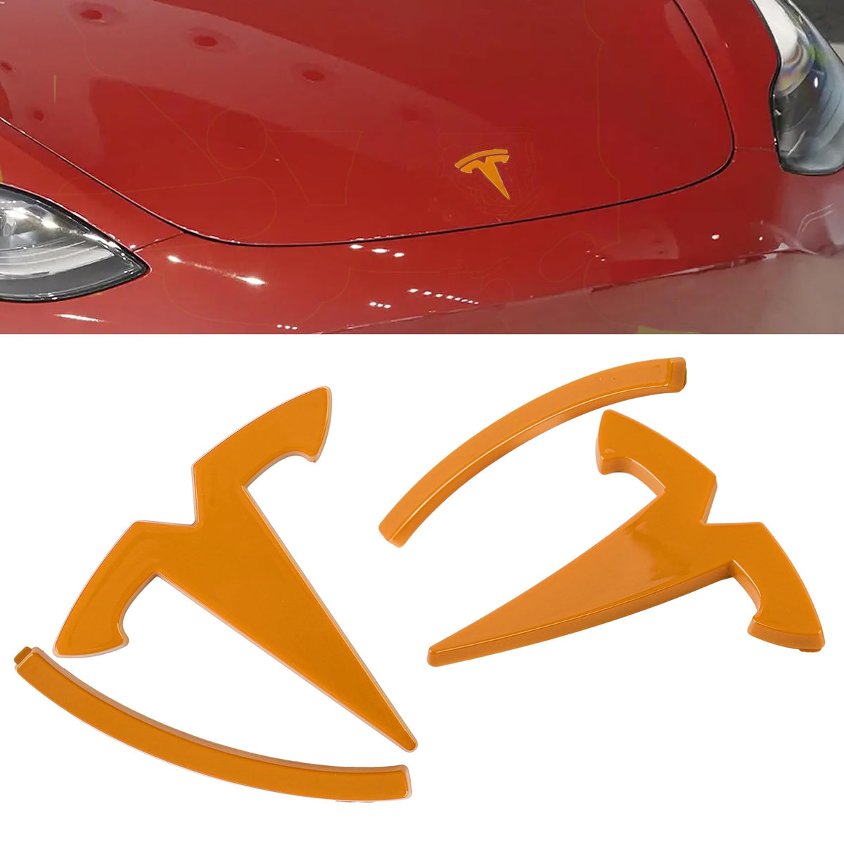 Tinlucys Front/Rear Trunk Emblem Cover Designed for Model Y 2020-2025,Badge Logo Protection Caps for Model Y Orange