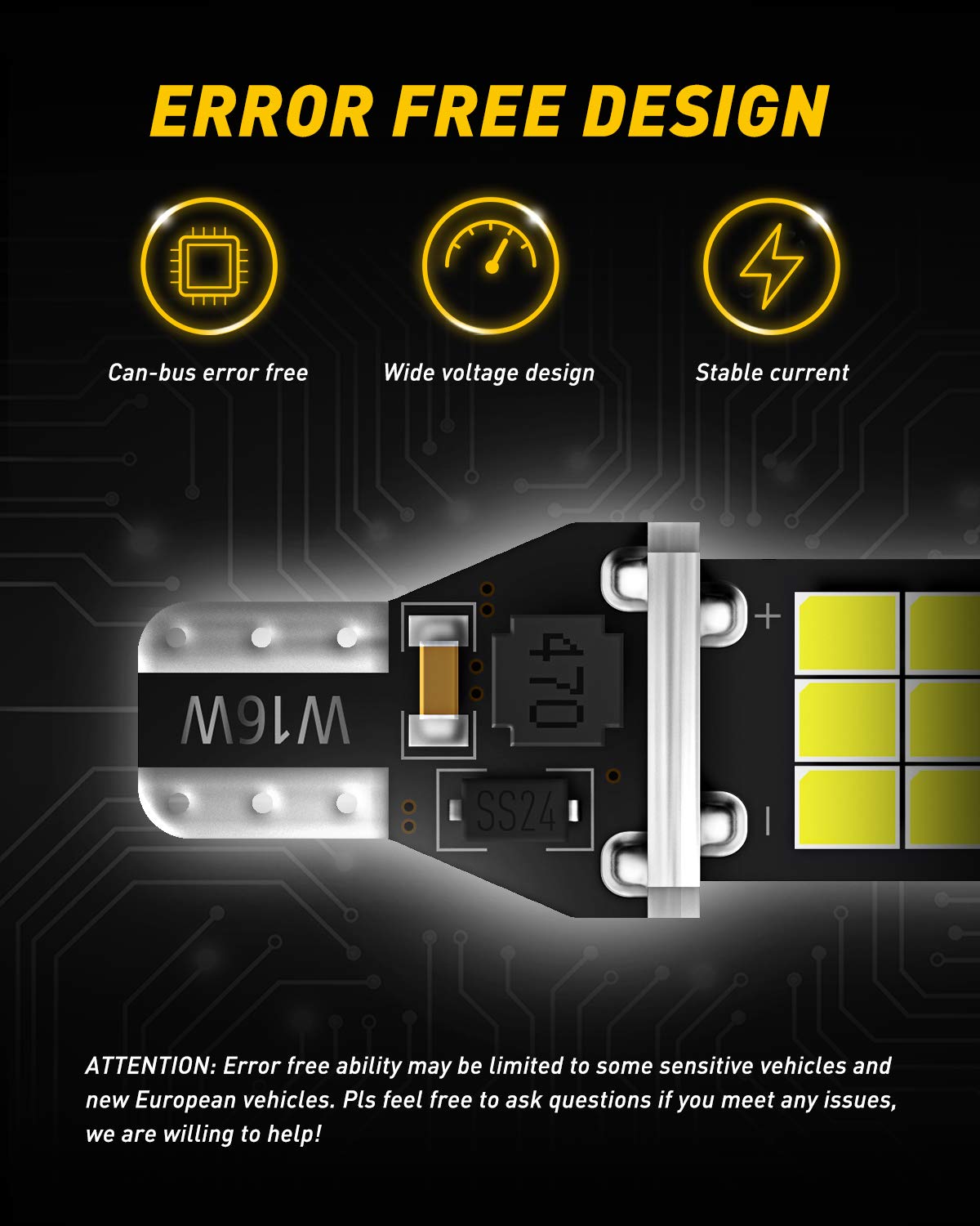 Auxito 912 921 Led Bulb For Backup Light Reverse Lights High Power 2835 15-Smd Chipsets Error Free T15 906 922 W16W Bulbs, 6000K