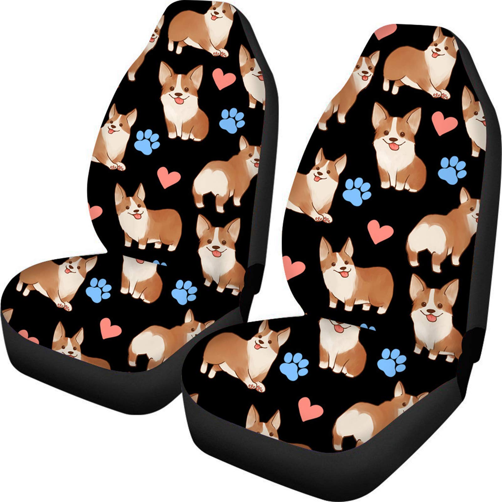 JOAIFO Cute Corgi Car Seat Cover Full Set of 2, Front Bucket Seat Protector Cute Pet Dog Animal Car Interior Accessories for Wom