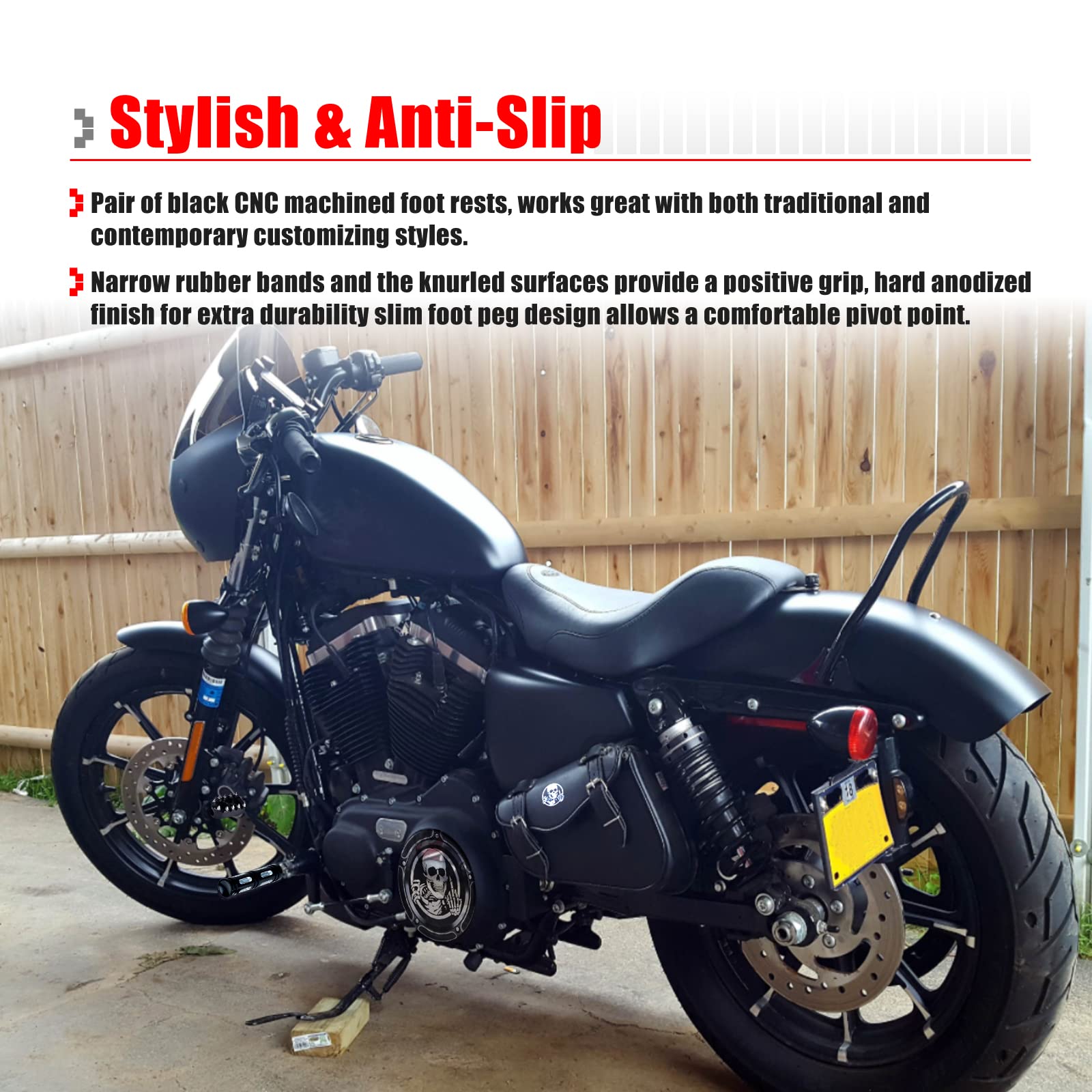 Goldfire 1 Pair Motorcycle Foot Pegs Cnc Cut Male Front & Rear Foot Pegs Foot Rests Motorcycle Passenger Pedals Compatible With Harley Sportster, Dyna, Road King (Black)