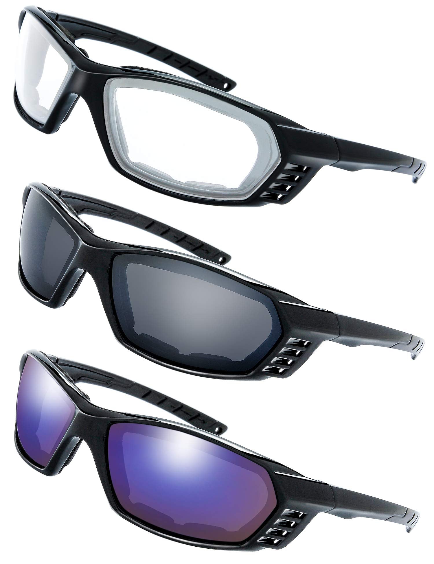 The Fresh Motorcycle Riding Glasses Padded Frame Lens Block 100% Uvb For Outdoor Activity Sport (24-Black, Clear, Grey, & Blue M