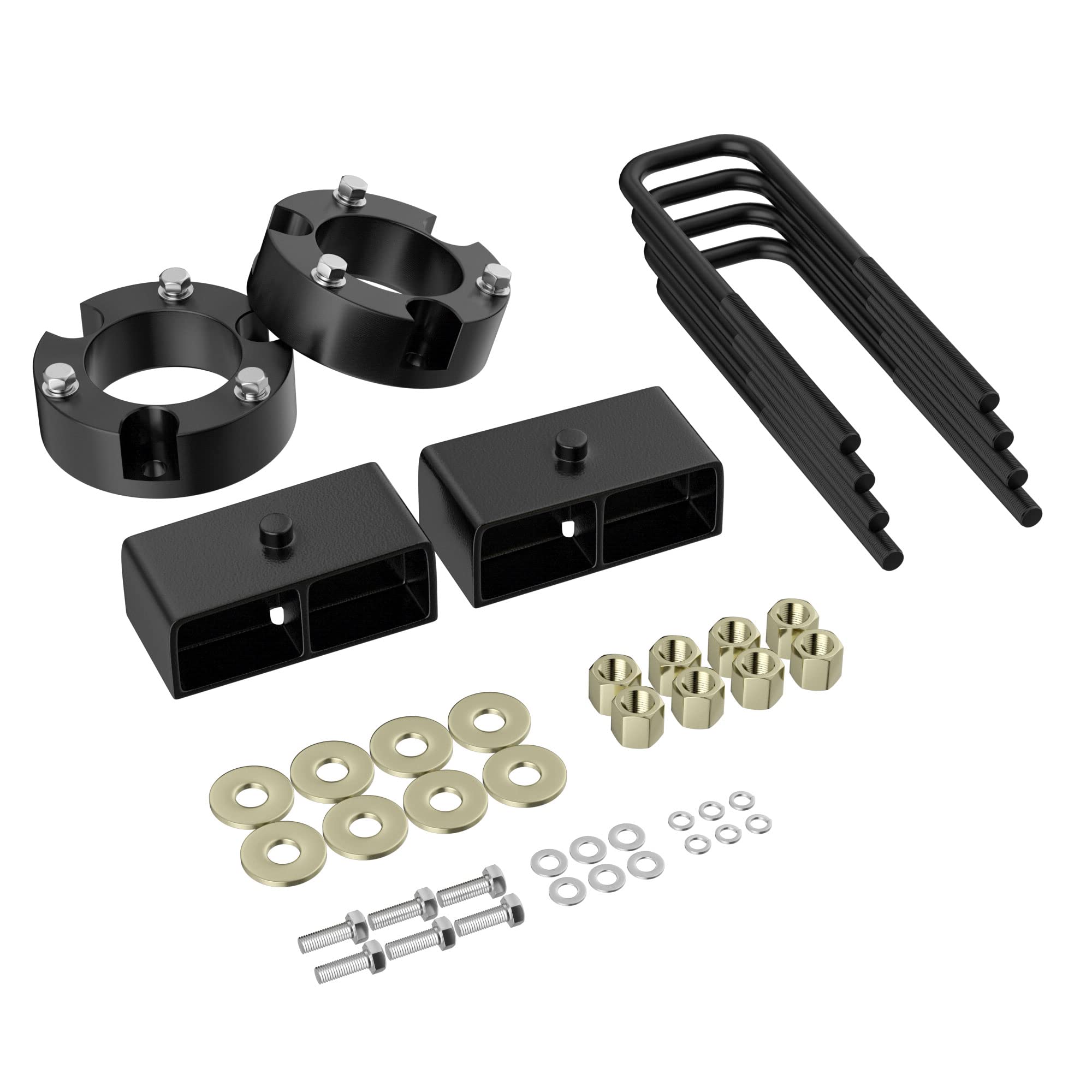 3''F + 2''R Leveling Lift Kit For 2005-2023 Tacoma, 3'' Front Strut Spacers And 2'' Rear Black Leveling Lift Block Kit Extended