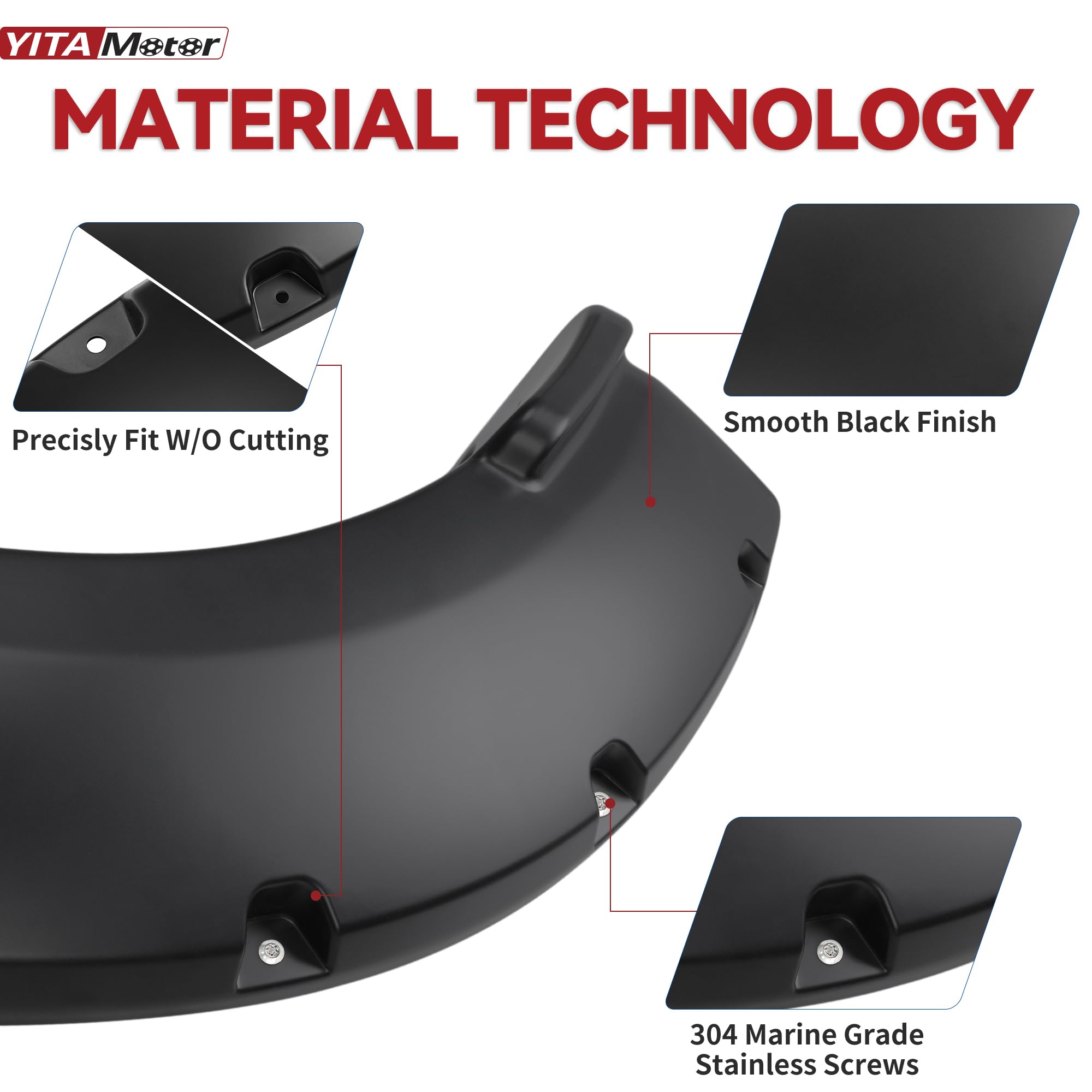 Ledkingdomus Front Rear Fender Flares Kit Compatible For 1999-2006 Chevy Silverado/Gmc Sierra 1500 2500Hd 3500Hd (Incl. 2007 Classic Models), Smooth Black Wheel Well Cover Guards Pocket Rivet Style