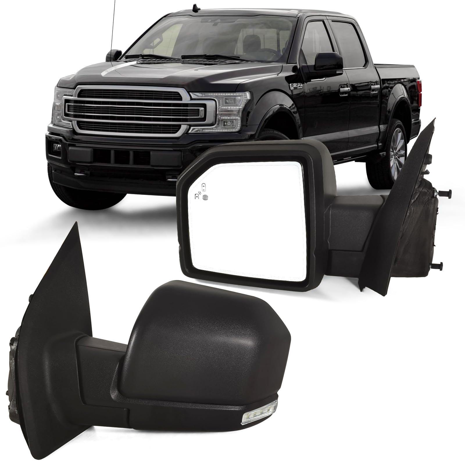 Lqito Left Driver Door Mirror with Power Glass,Heated, Puddle Lights,Clearnce Lamp,Blind Spot Detection and Manual Folding Fits 