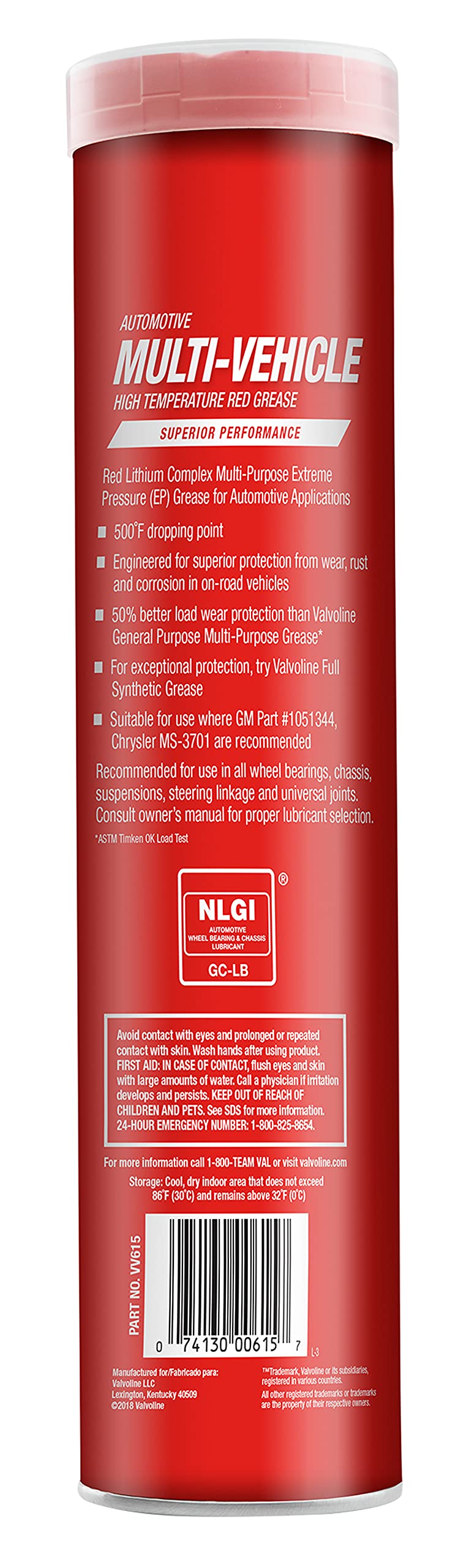 Valvoline Multi-Vehicle High Temperature Red Grease 14.1 Oz Cartridge