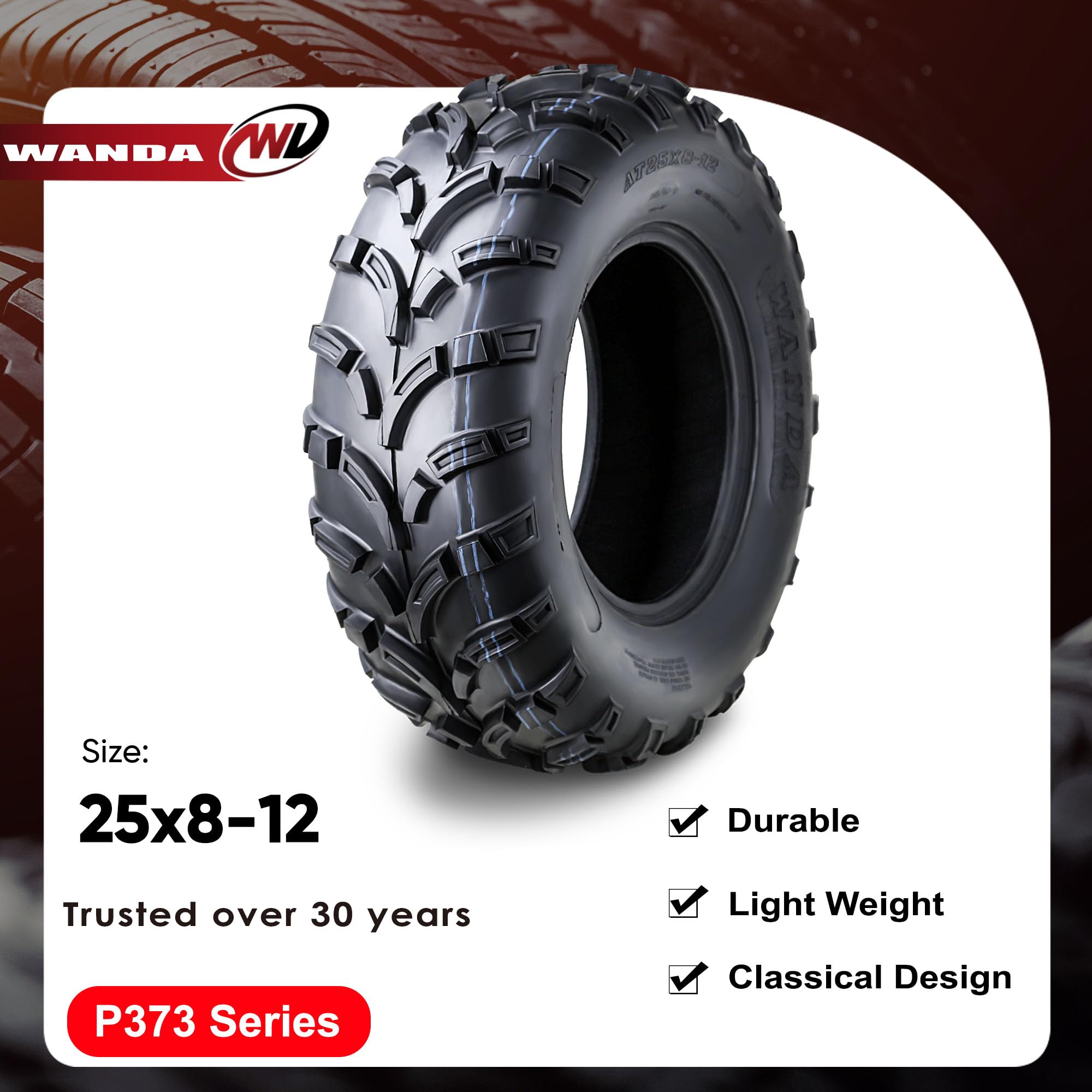 Wanda Full Set Atv/Utv Tires 25X8-12 Front & 25X10-12 Rear /6Pr
