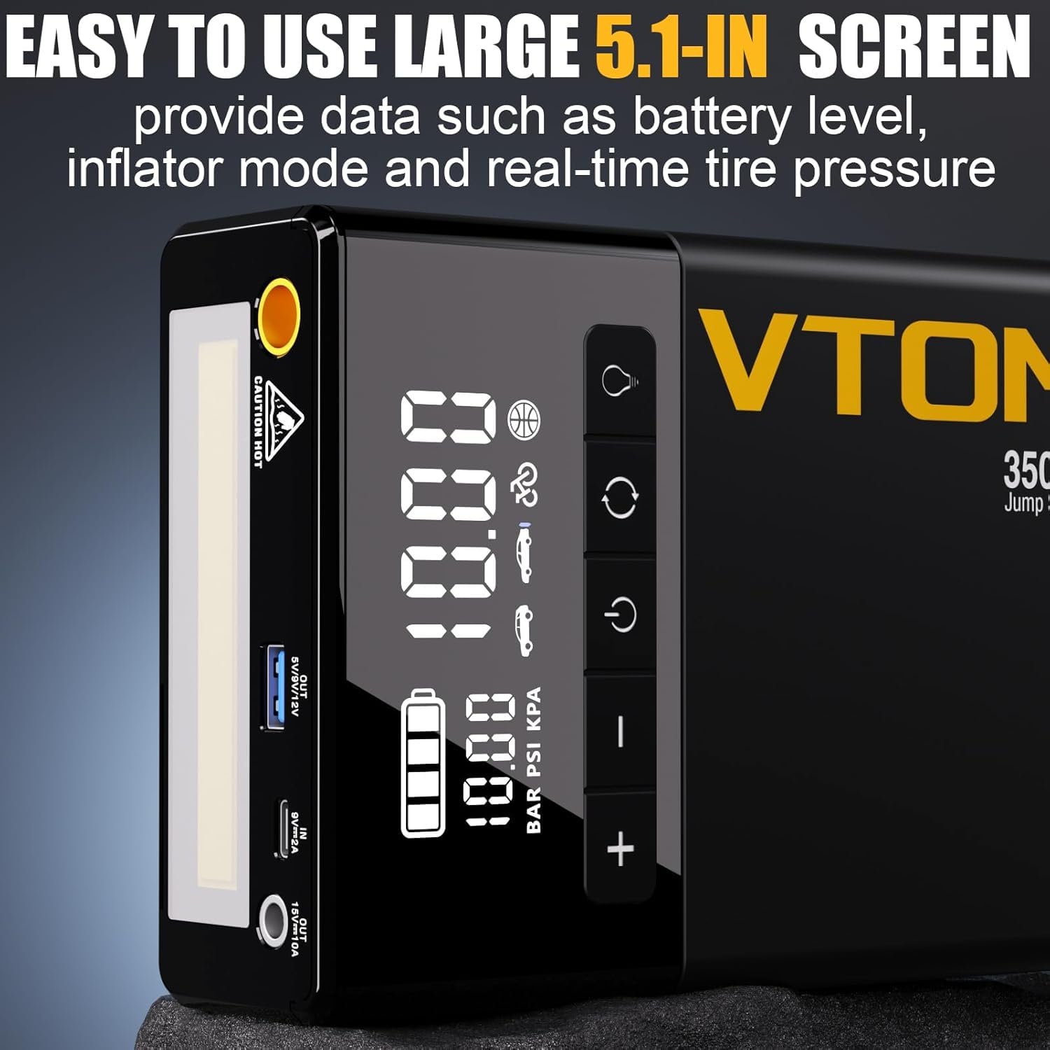 Vtoman X5 Jump Starter With Air Compressor, 3500A Portable Car Battery Booster (Up To 9L Gas/8L Diesel Engines) With 160Psi Digi