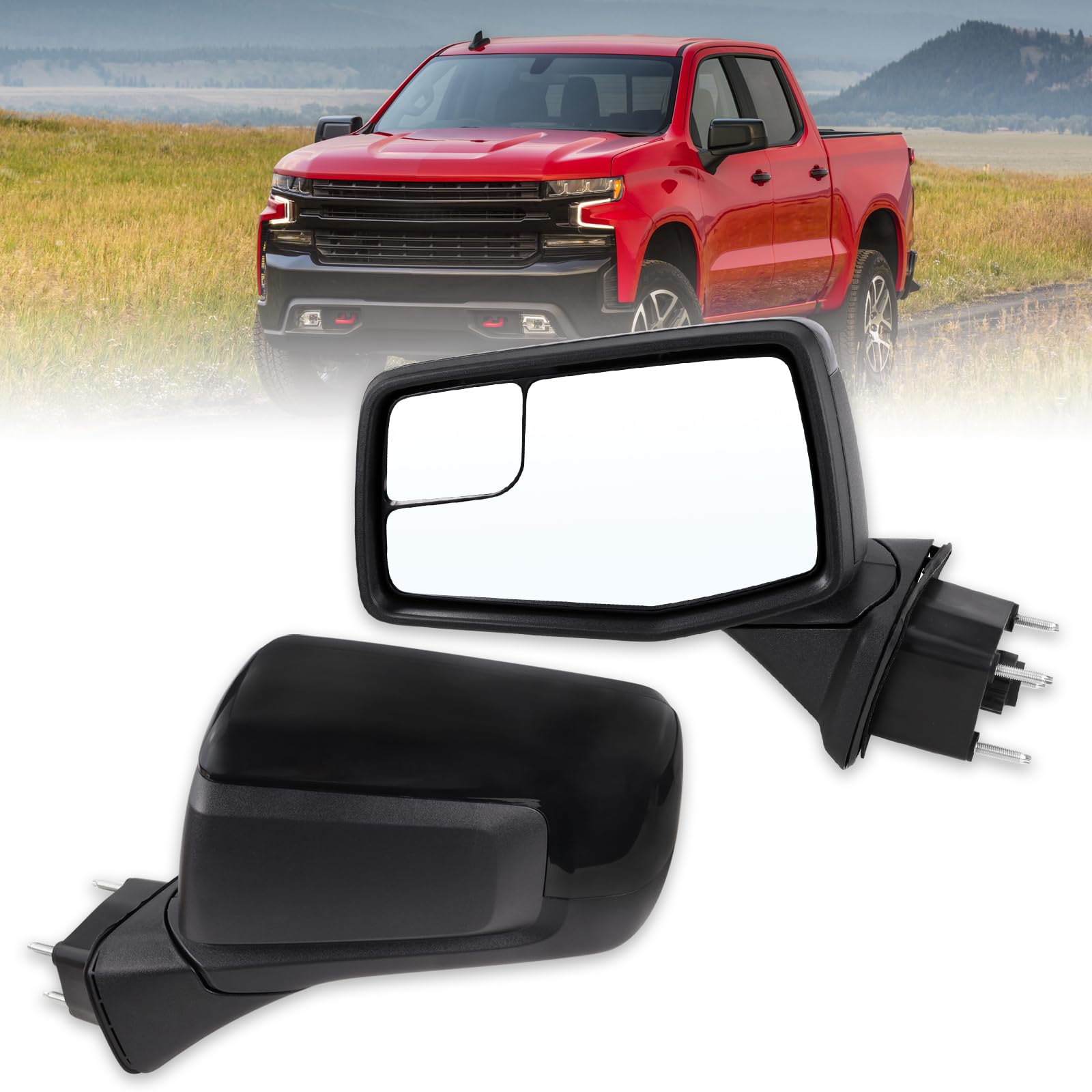 Lqito Left Driver Side Mirror Compatible with 2019 2020 2021 2022 2023 2024 2025 Chevy Silverado 1500 Black Replace #GM1320582(0