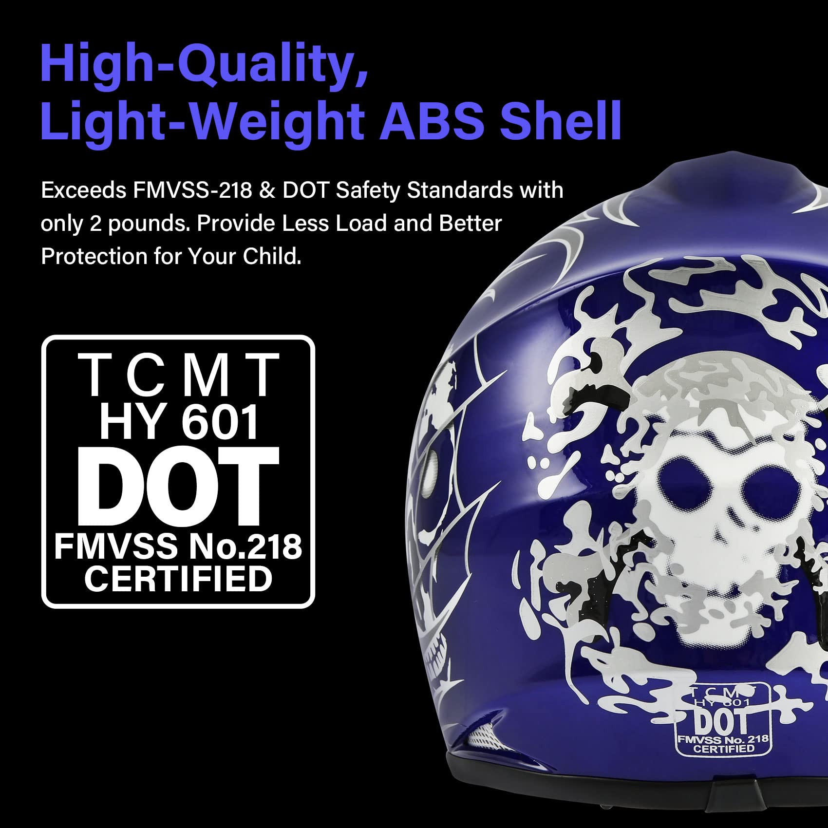 Slmoto Dot Youth Kids Helmet Motocross Offroad Street Helmet Motorcycle Helmet Dirt Bike Motocross Atv Blue Skull Design Helmet+Goggles+Gloves Large