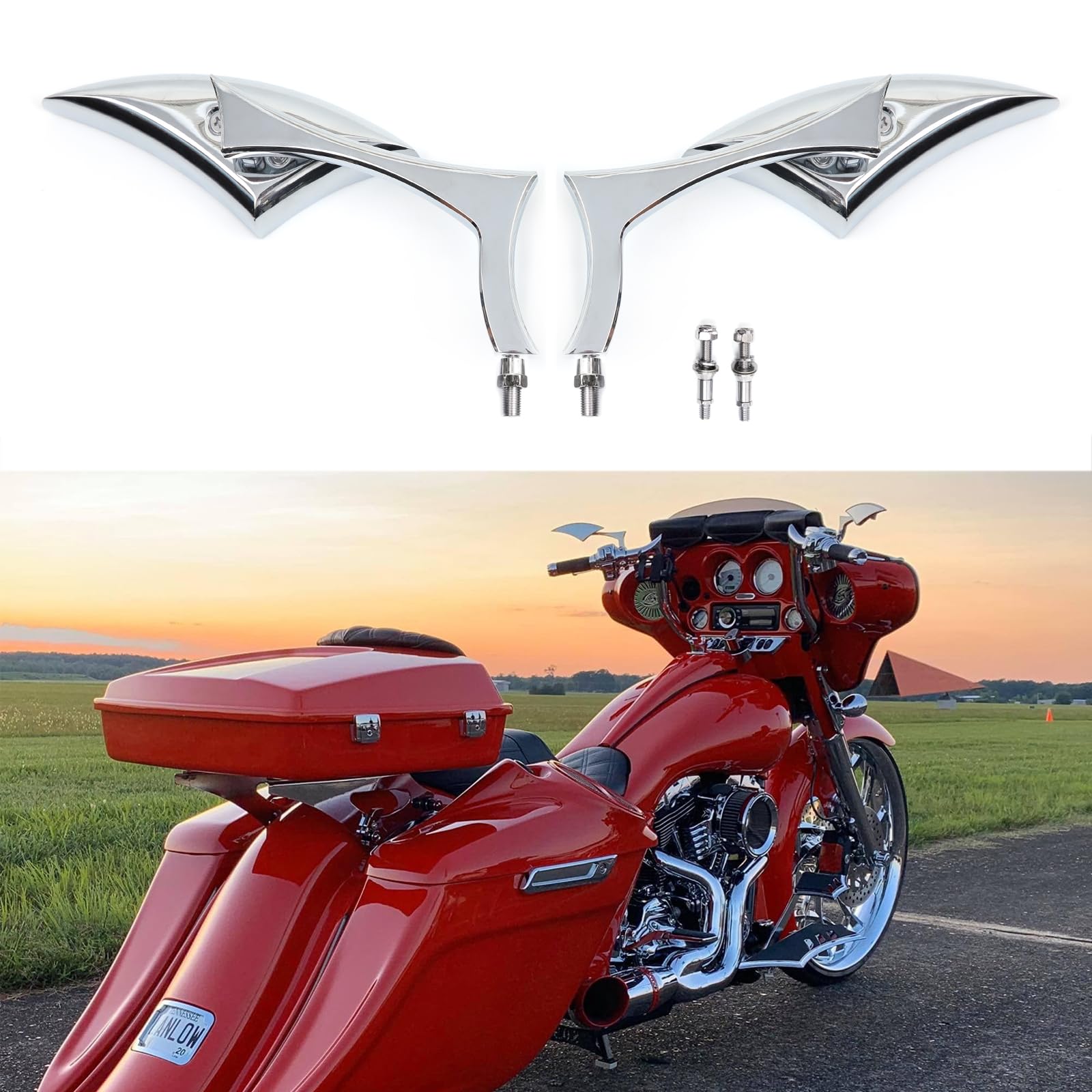 Chrome Motorcycle Blade Rear View Mirrors For Harley Cruiser Bobber Chopper (Chrome-Harley)