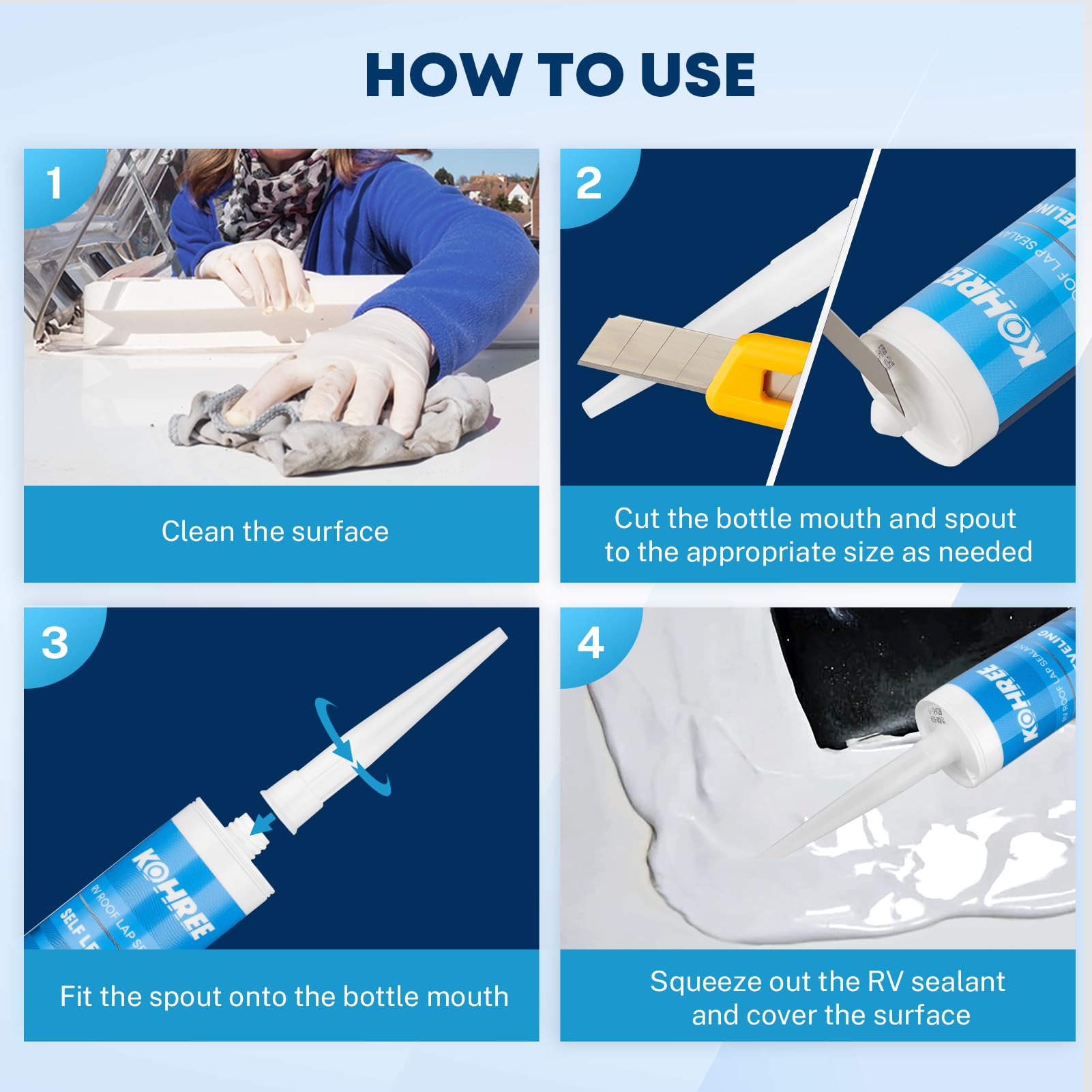 Kohree RV Roof Sealant 1 Pack, Self-Leveling Lap Sealant White, RV Caulking Exterior for RV Roofs, Maintenance, Repair