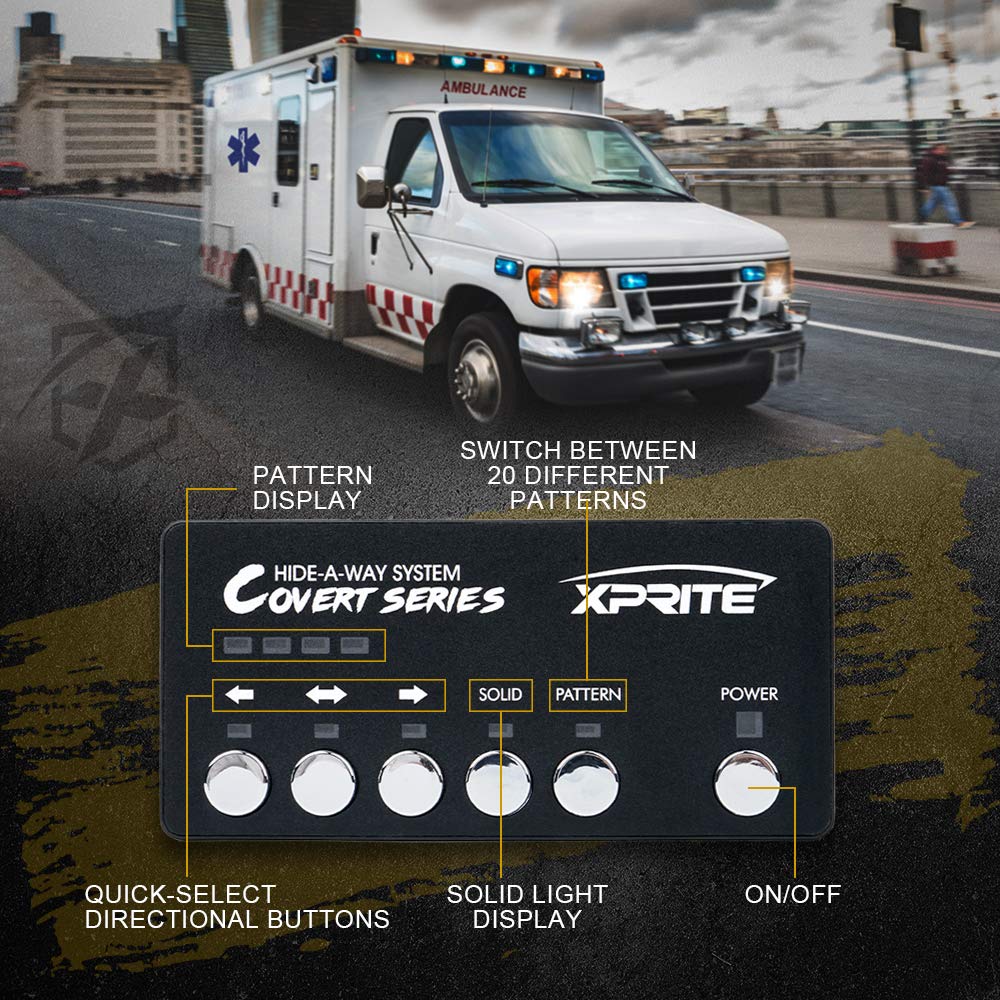 Xprite 4Pcs Led Hideaway Strobe Lights Kit - White, 20 Flash Modes, Control Panel Included, Ideal For Emergency Vehicles, Trucks