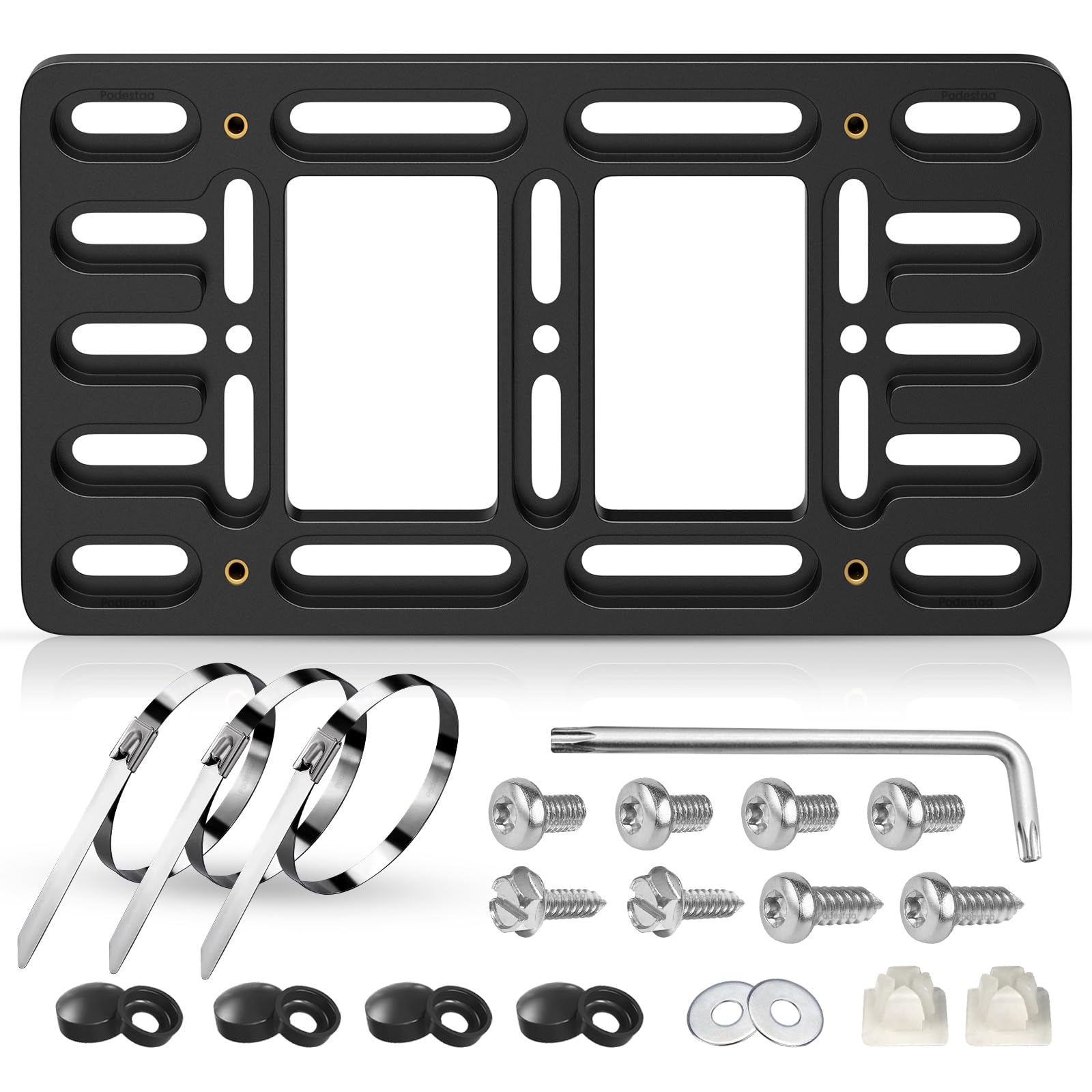 Front License Plate Bracket Holder, 2 Drill License Plate Mount, Universal Bumper Car Tag Frame Mounting kit