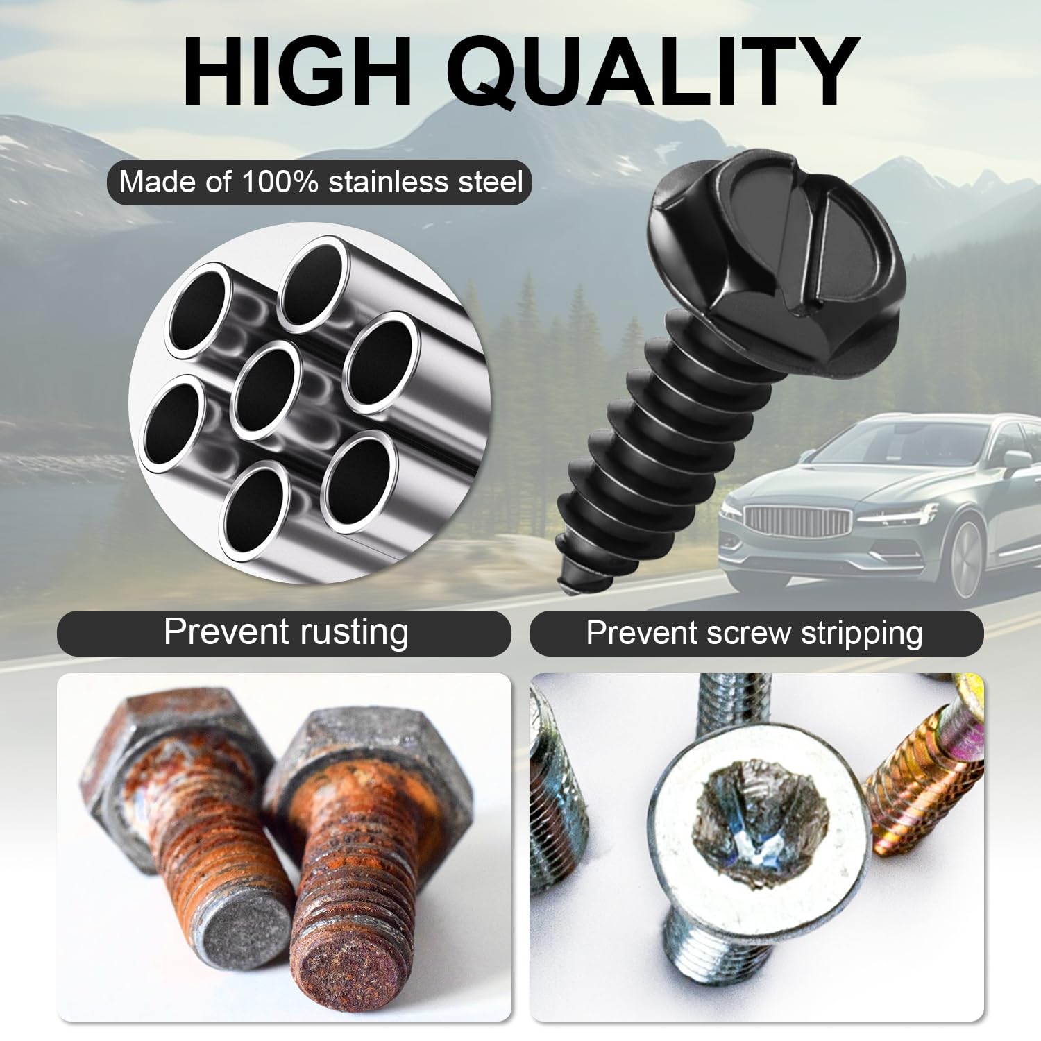 Livtee Rustproof License Plate Screws For Securing License Plates Frames And Covers On Cars And Trucks, 8 Sets Premium Stainless