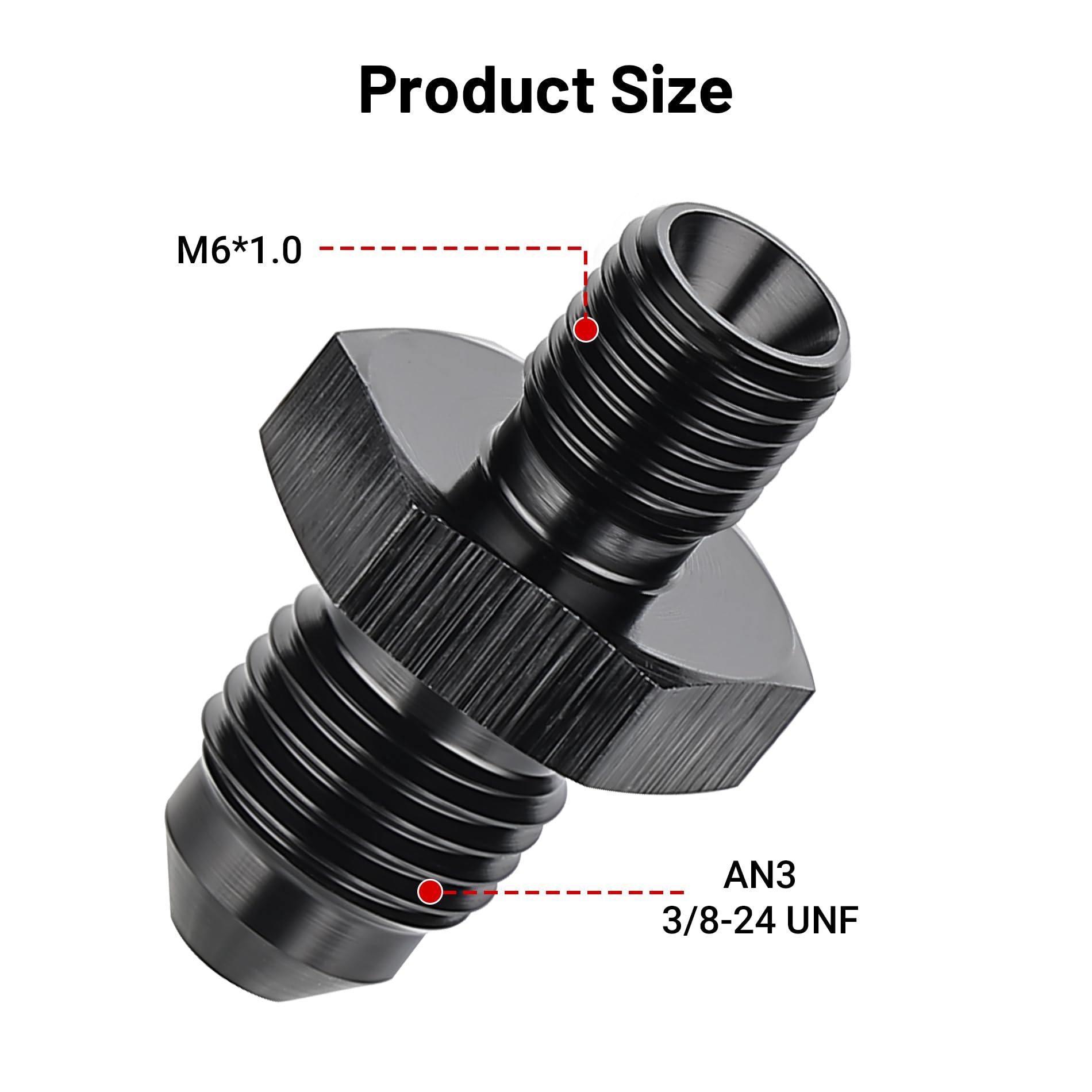 Evil Energy 3An Male Flare To M6 X 1.0Mm Male Metric Fitting Adapter Aluminium Alloy 2Pcs