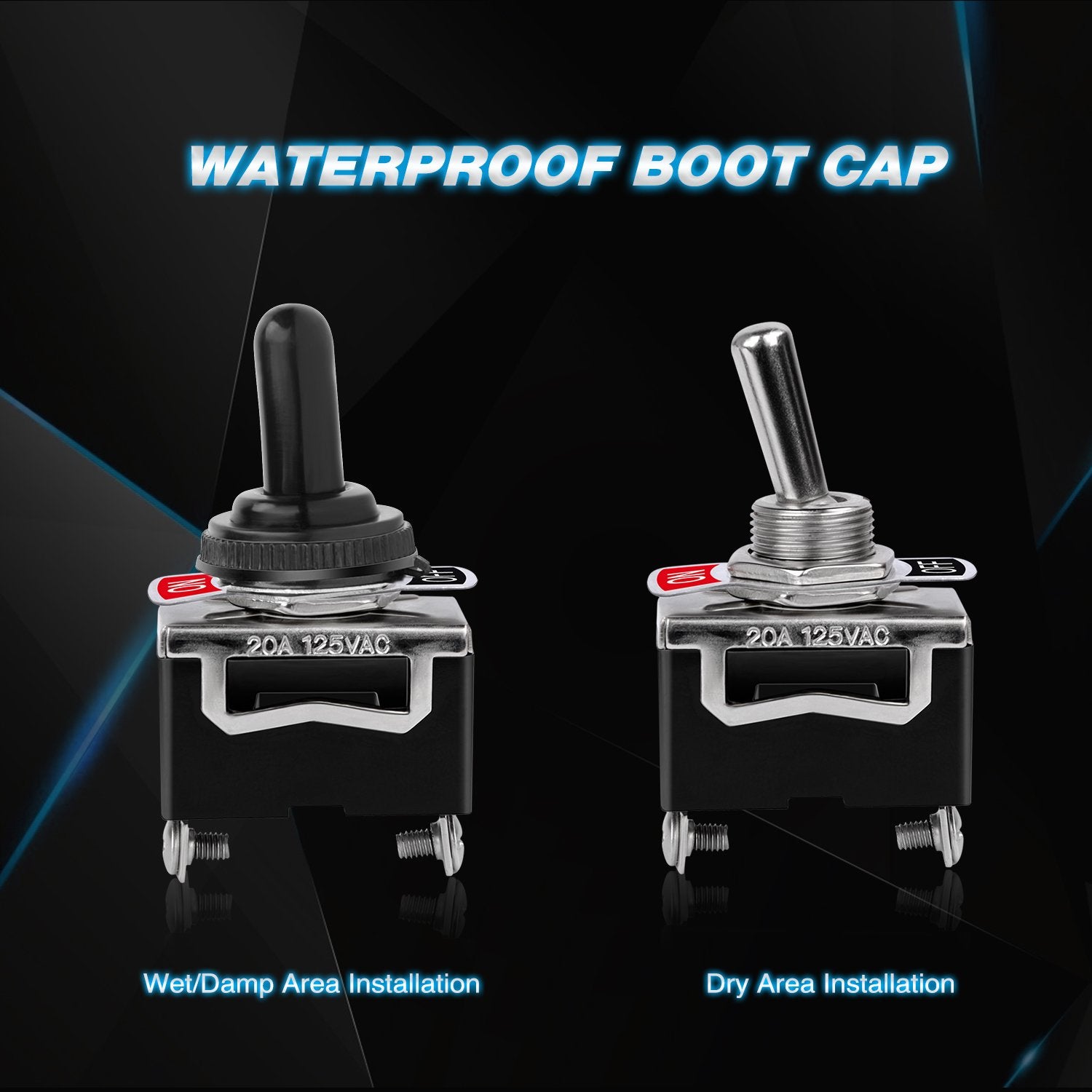Nilight 90012E Heavy Duty Rocker Toggle 15A 250V 20A 125V SPST 2Pin ON/Off Switch Metal Bat Waterproof Boot Cap Cover-5 Pack, 2