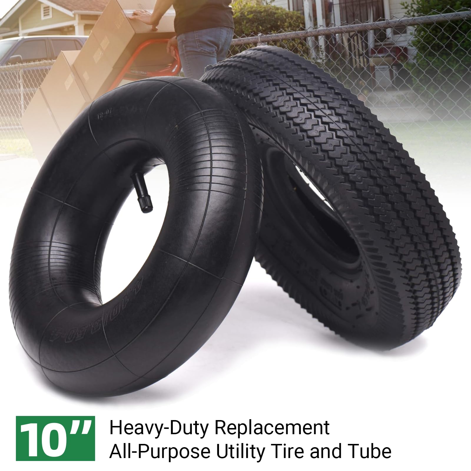 (2 Pack) Ar-Pro 10'' Heavy-Duty Replacement All-Purpose Utility Tire And Tube - 4.10/3.50-4'' Pneumatic Tires With 10'' Inner Tu