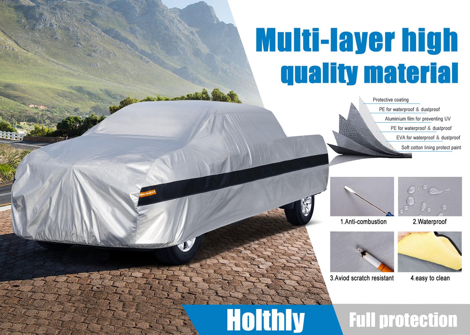 Holthly 10Layer Truck Cover Waterproof All Weather. Pickup Truck Cover Rain Snow Uv Dust Protection. Length: 242-250 Inches, Uni