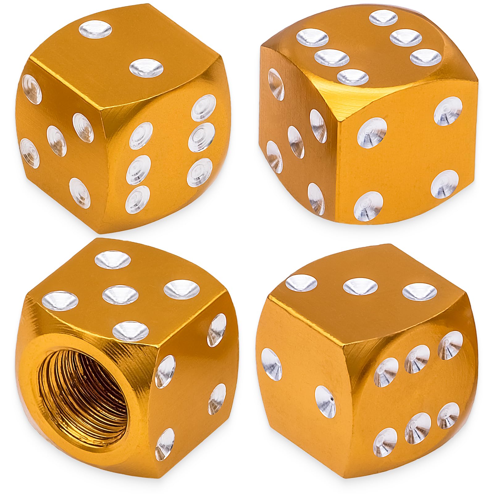 Meajoo 4Pcs Dice Style Tire Valve Stem Caps, With O Rubber Ring, Universal Aluminium Alloy Dustproof Tire Valve Stem Covers For 