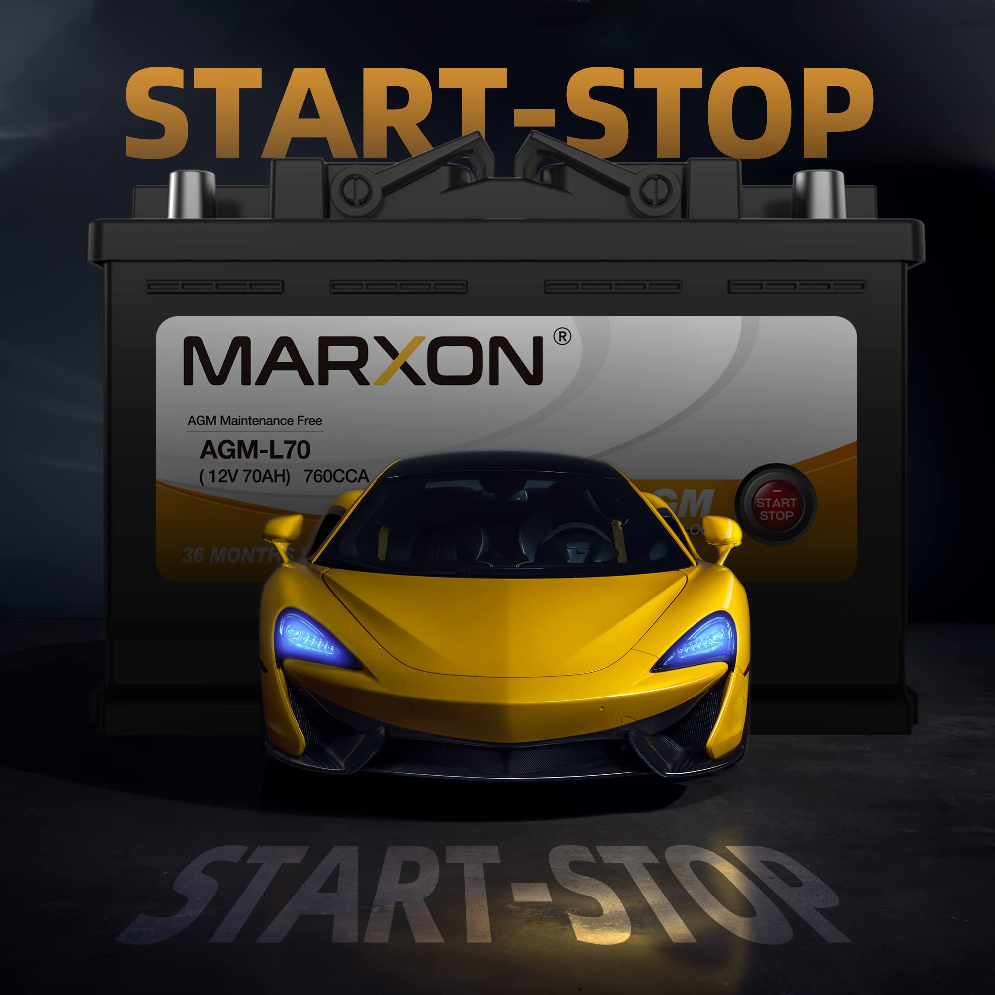 MARXON Group 48 H6 L3 Start and Stop Car Battery 12v 70AH 760CCA AGM BCI48 Maintenance Free Automotive Replacement Batteries