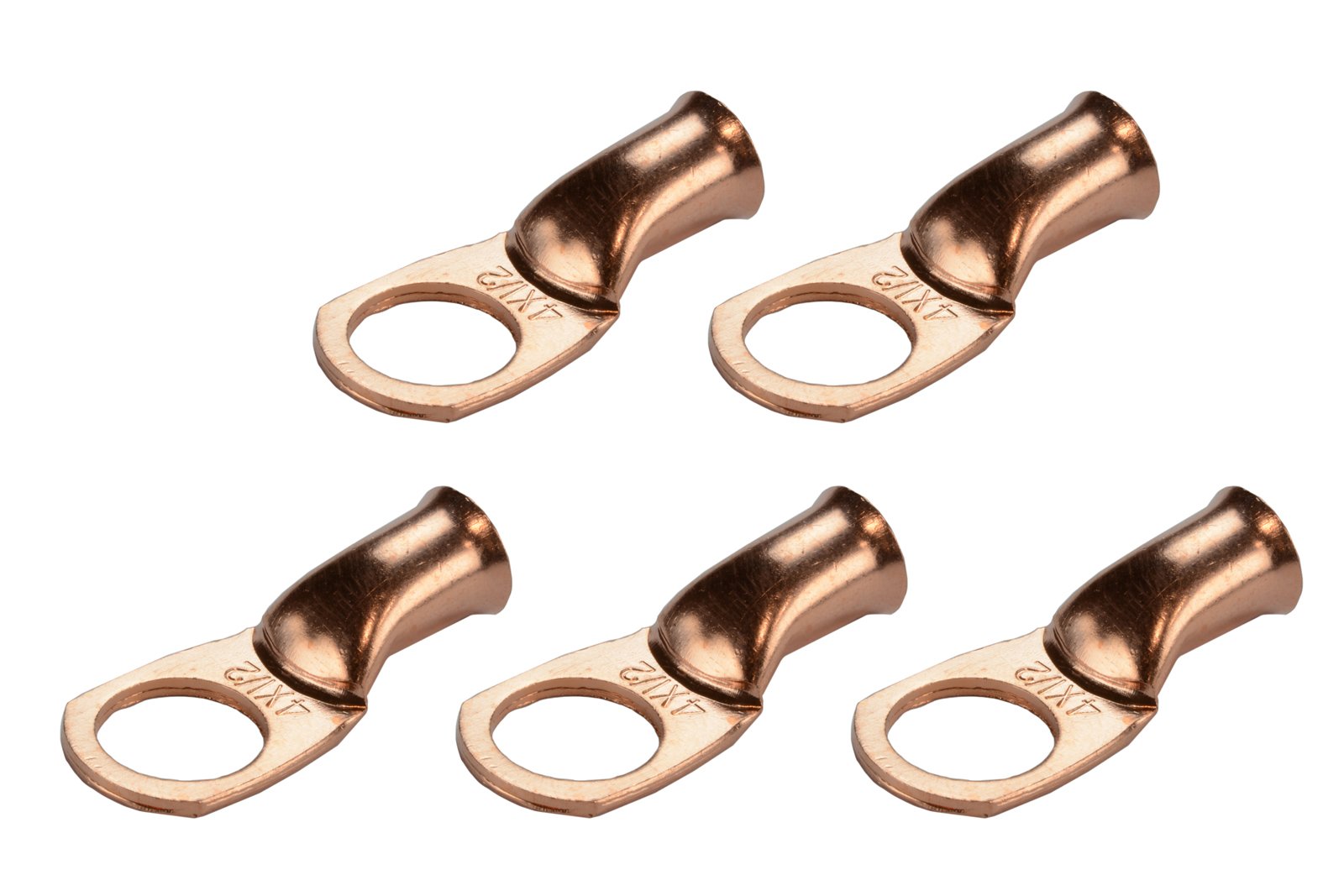 Temco 5 Pack Bare Copper Welding Battery Cable Ends, Lugs Terminal 4 Awg 1/2'' Hole (6 Awg To 1/0 Awg Options Available)