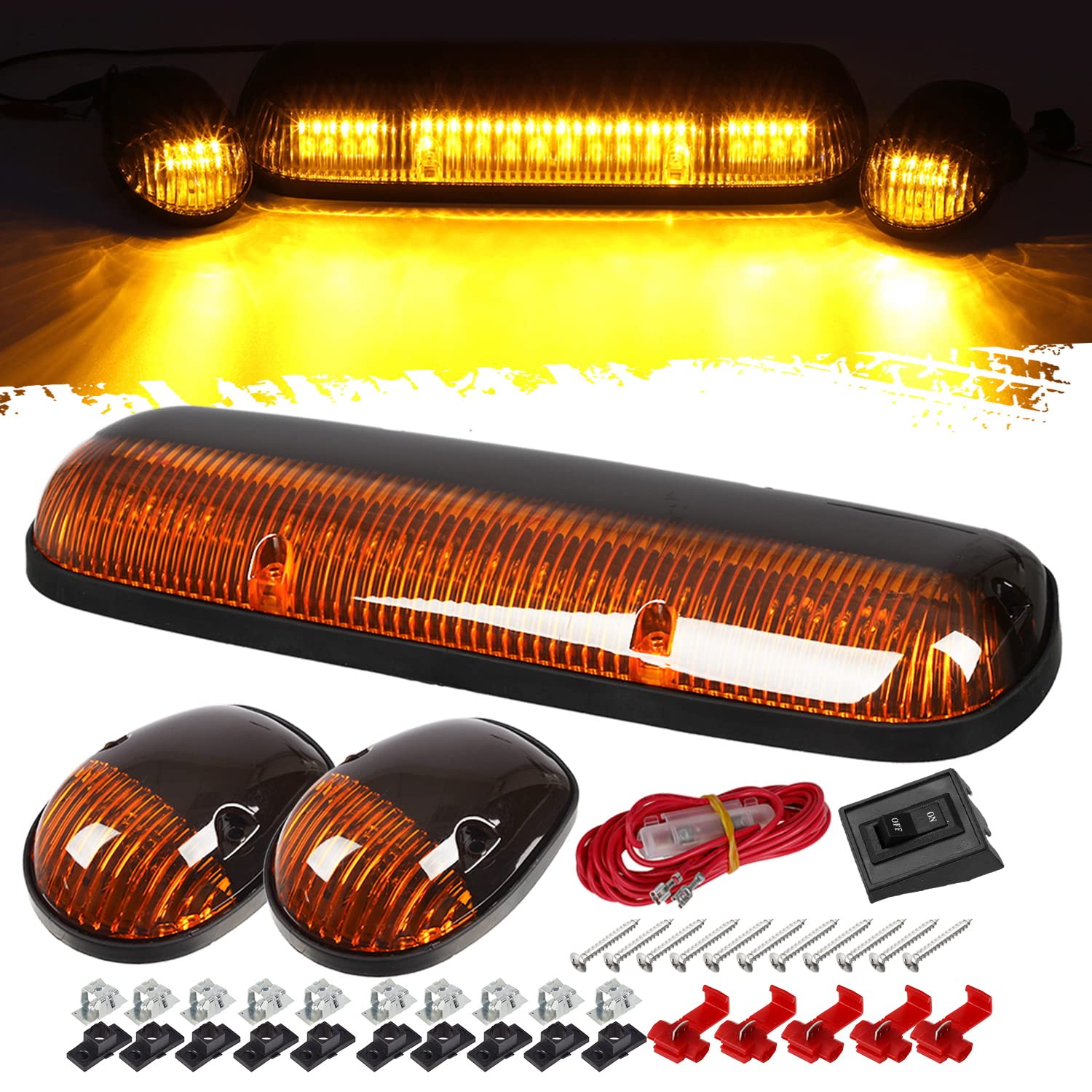 Partsam 3Pcs Amber Led Cab Roof Marker Light Top Running Lights W/Wiring Compatible With Silverado/Sierra 1500 1500Hd 2500 2500H
