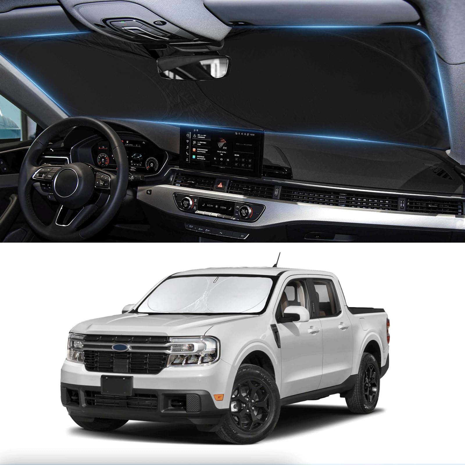 Sunshade For Maverick Windshield Sun Shade Custom-Fit For 2020-2024 2025 Ford Maverick Xlt, Limited, Platinum Accessories Foldab