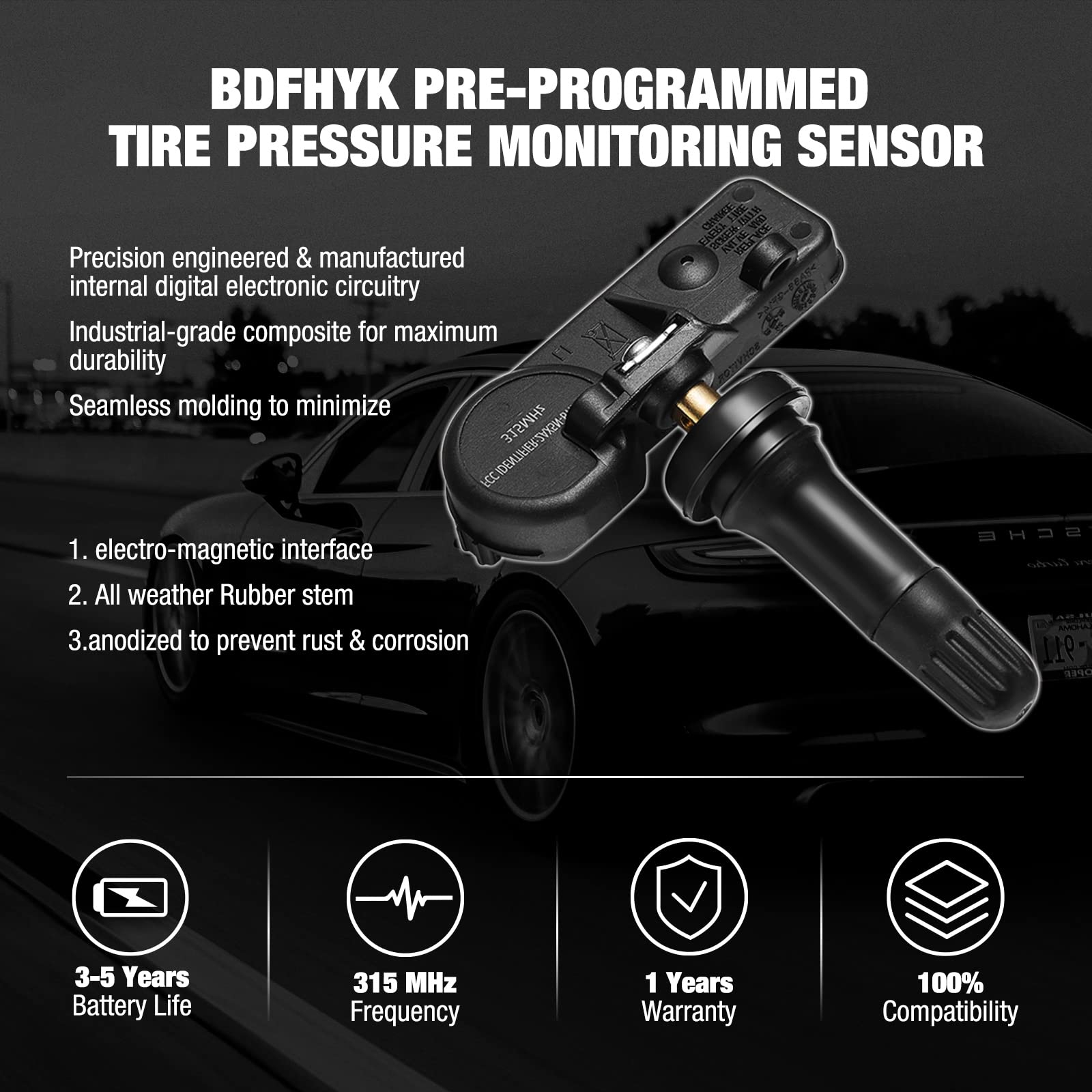 Bdfhyk Tpms Sensor 315Mhz Programmed Tire Pressure Sensor Compatible With Gm Buick Cadillac Chevy Gmc Pontiac 13598771 13598772 13586335