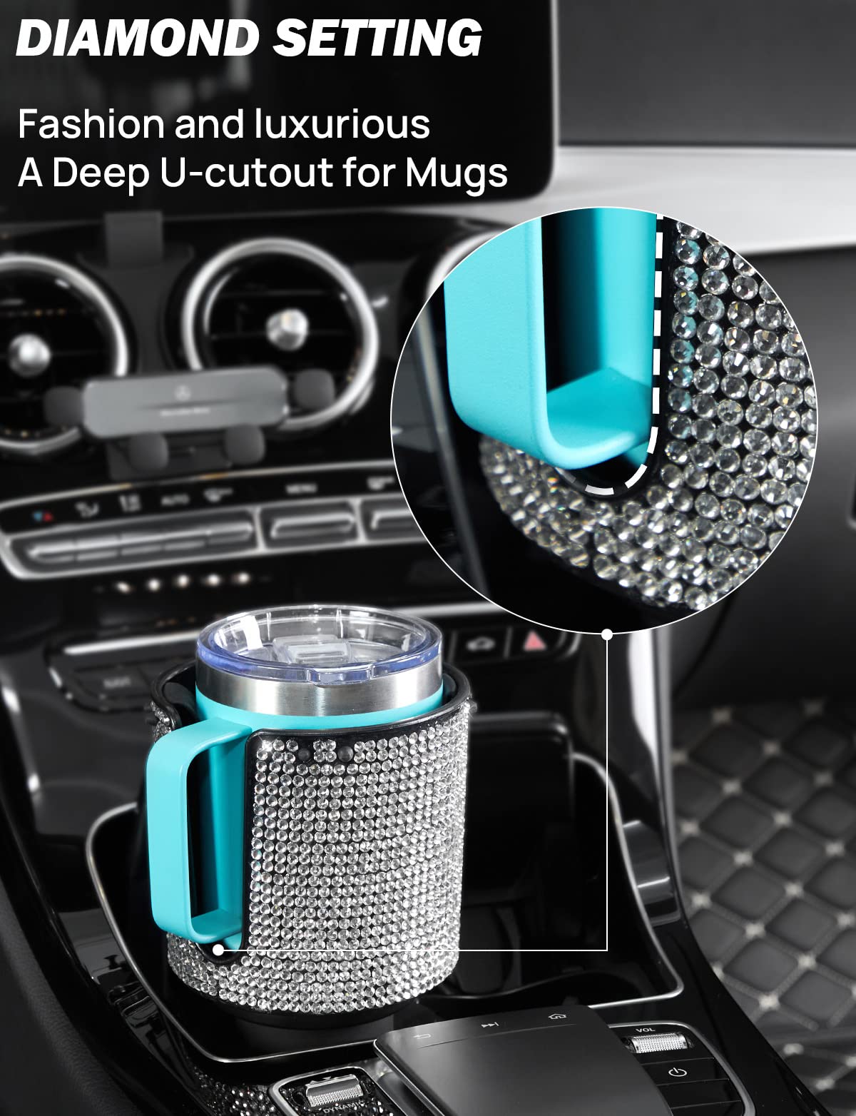 Joytutus Upgraded Car Cup Holder Expander With Offset Base, Compatible With Yeti, Hydro Flask, Large Cup Holder Expander For Car Hold 18-40 Oz Bottles And Mugs, Other Bottles In 3.4-3.8(Bling)
