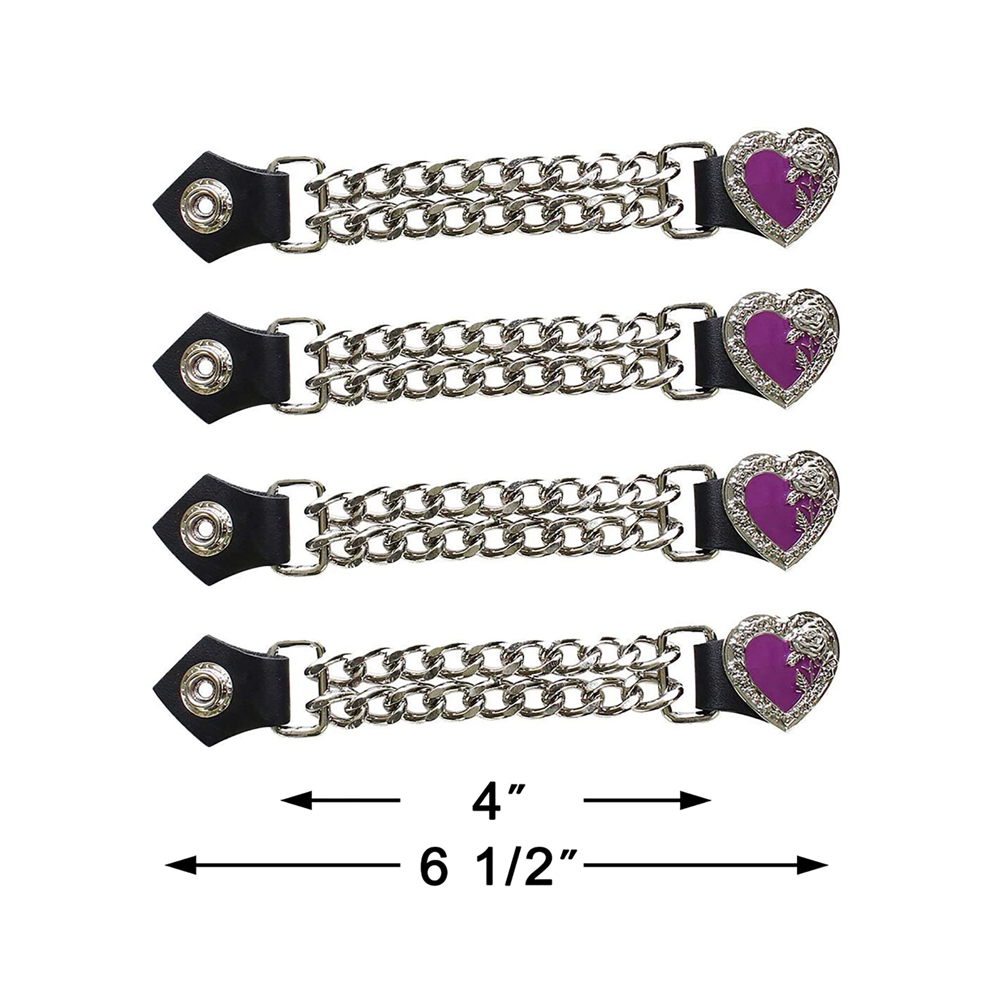 Dream Apparel 4 Pcs Vest Extenders For Women Motorcycle, Faux Leather Biker Vest Extender With Double Chains, Motorcycle Vest Chains With Snaps