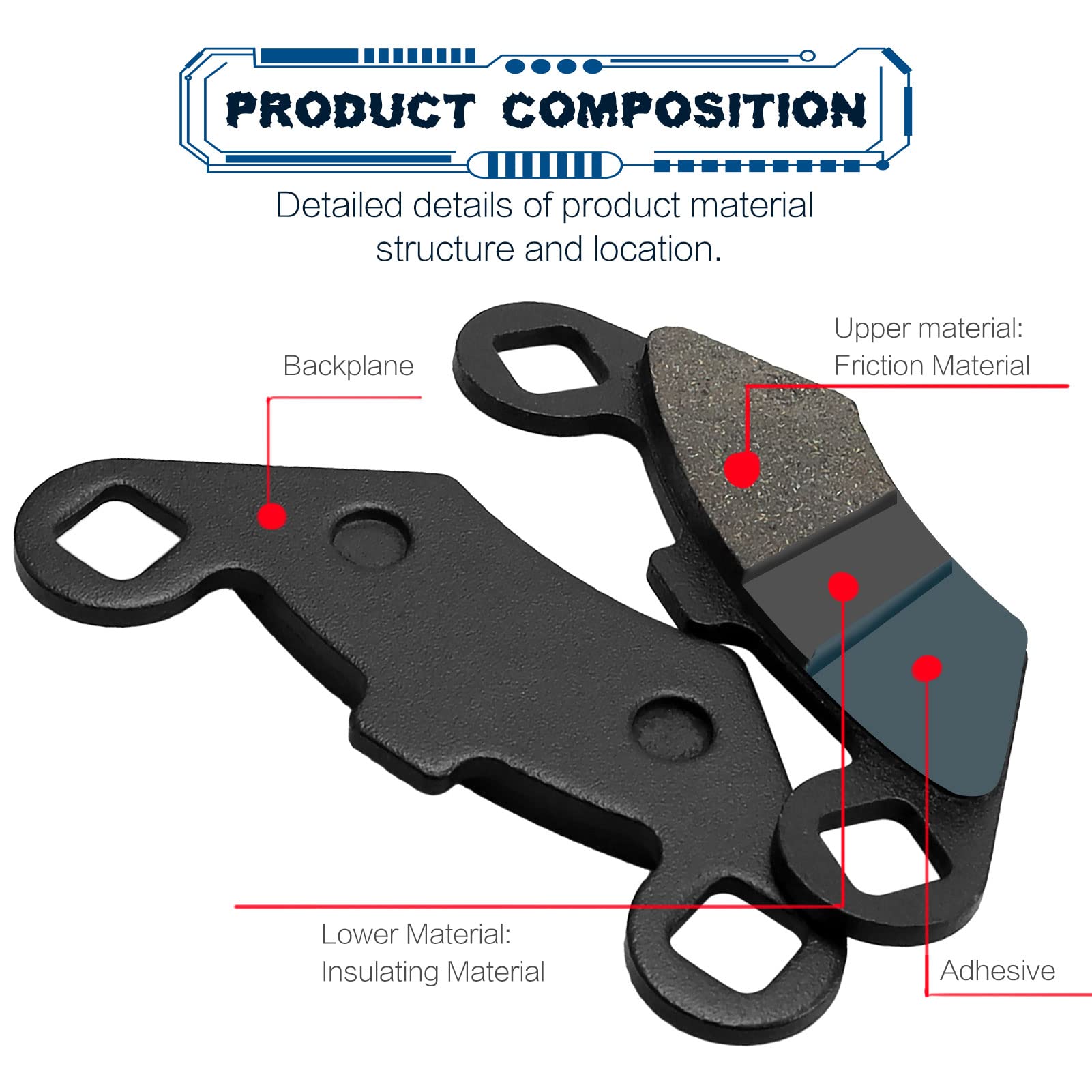 Locopow Brake Pads For Pre-2000 Polaris Sportsman 400 500 335 Xplorer 300 400 500 Xpress Magnum 425 Trail Boss 250 Trailblazer B